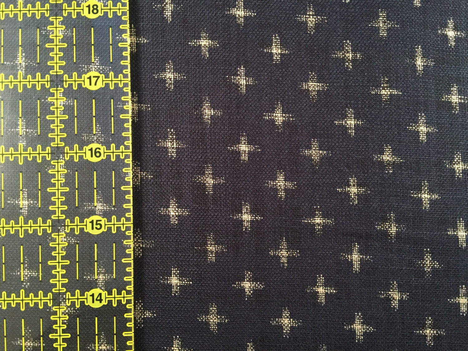 Sevenberry cross kasuri-style print Japanese cotton fabric 88223-23 navy blue beige