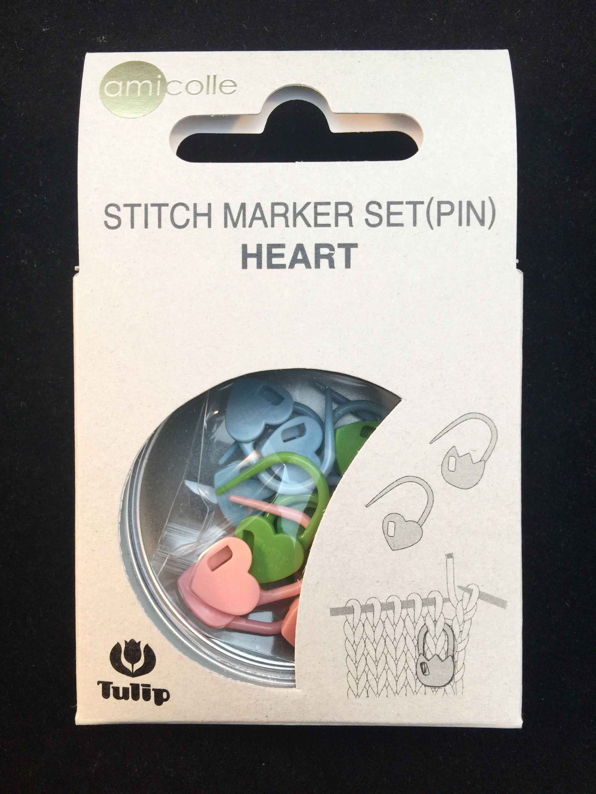 Tulip Stitch Marker Set Heart Pin pink blue green Amicolle Knitting Accessories AC-033e