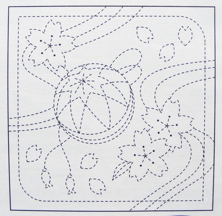 Olympus - Temari and Sakura Cotton Sashiko Sampler Cloth - White