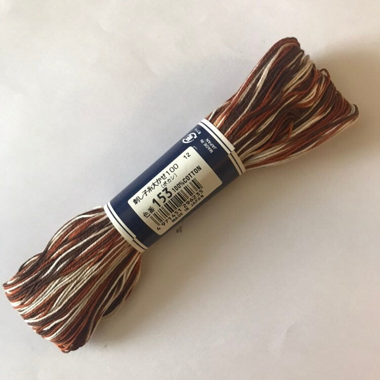Olympus - Cotton Sashiko Thread 100m Skein - Color #153 Variegated White, Tan & Brown