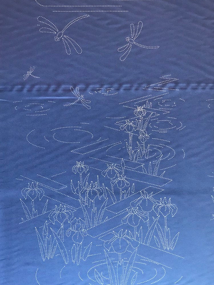 Orimono Imports - Dragonfly and Iris Sashiko Washout Fabric Panel