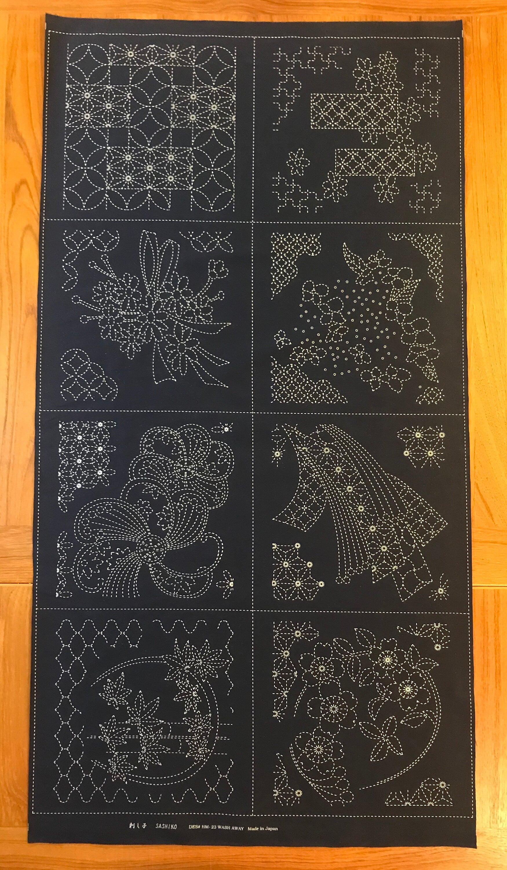 Orimono Imports - 8 Traditional Blocks Sashiko Washout Fabric Panel