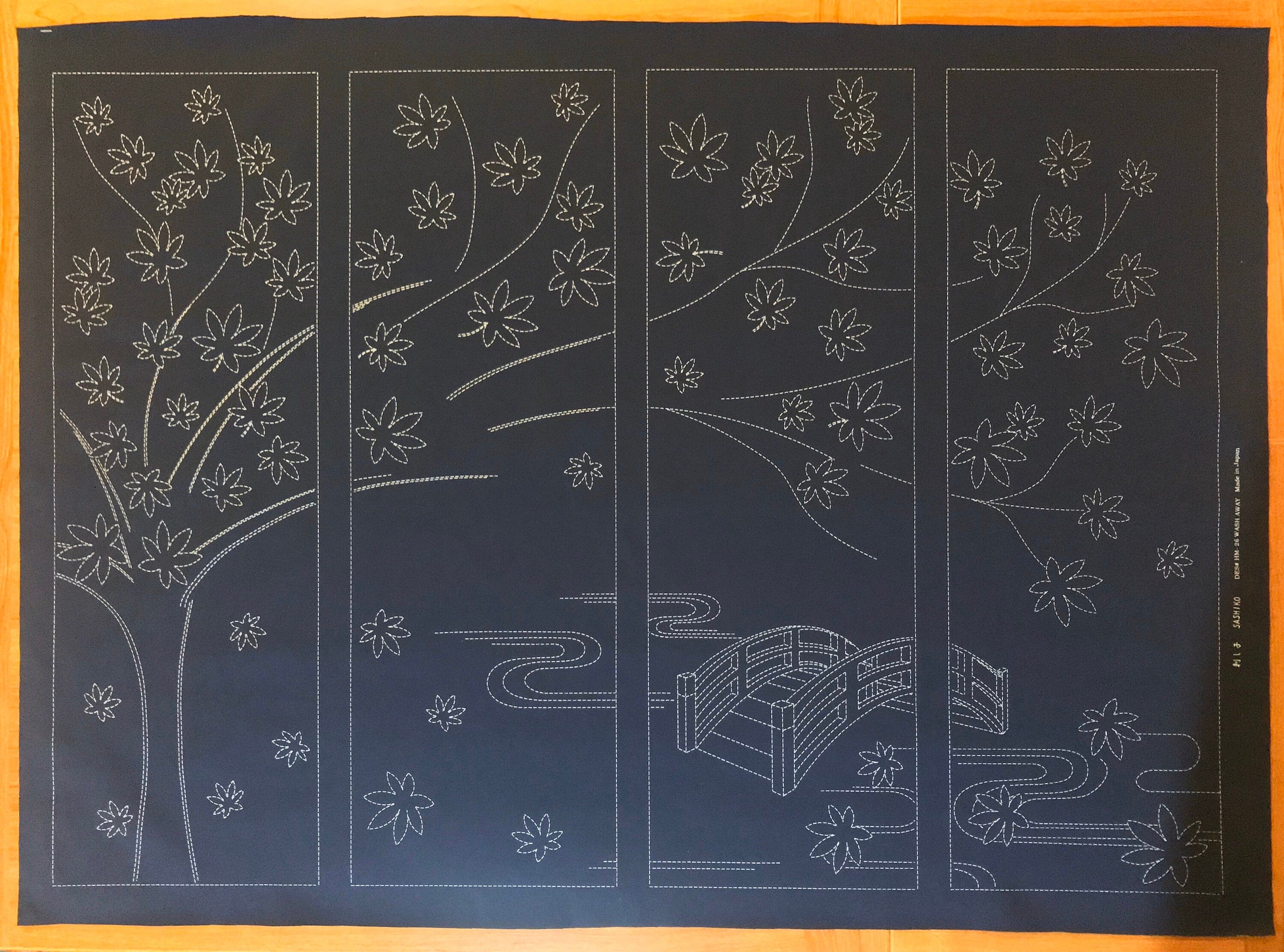 Orimono Imports - Autumn Maple Tree Sashiko Washout Fabric Panel - Navy