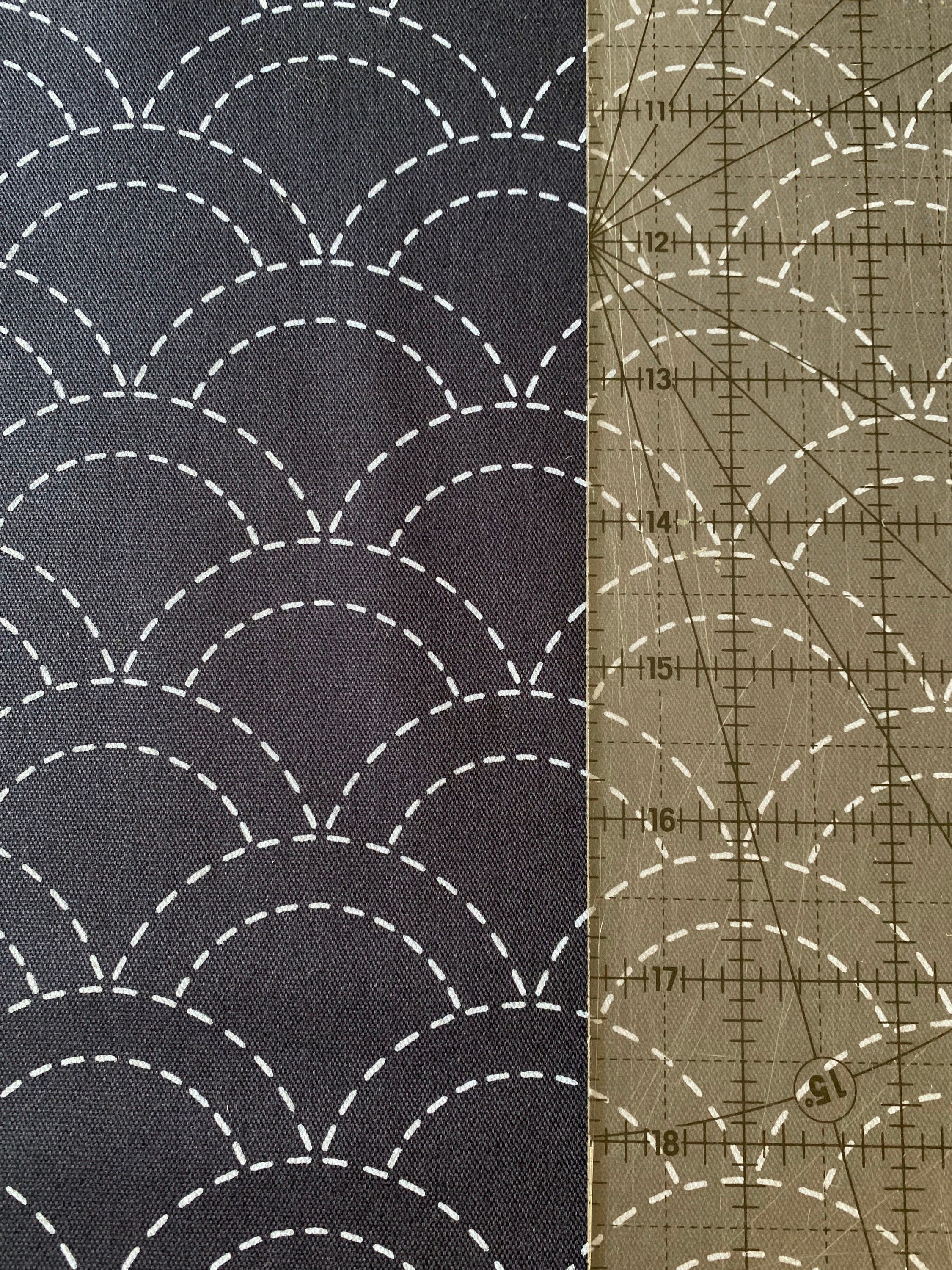 Olympus - Waves Pre-Printed Sashiko Cotton Fabric - Navy