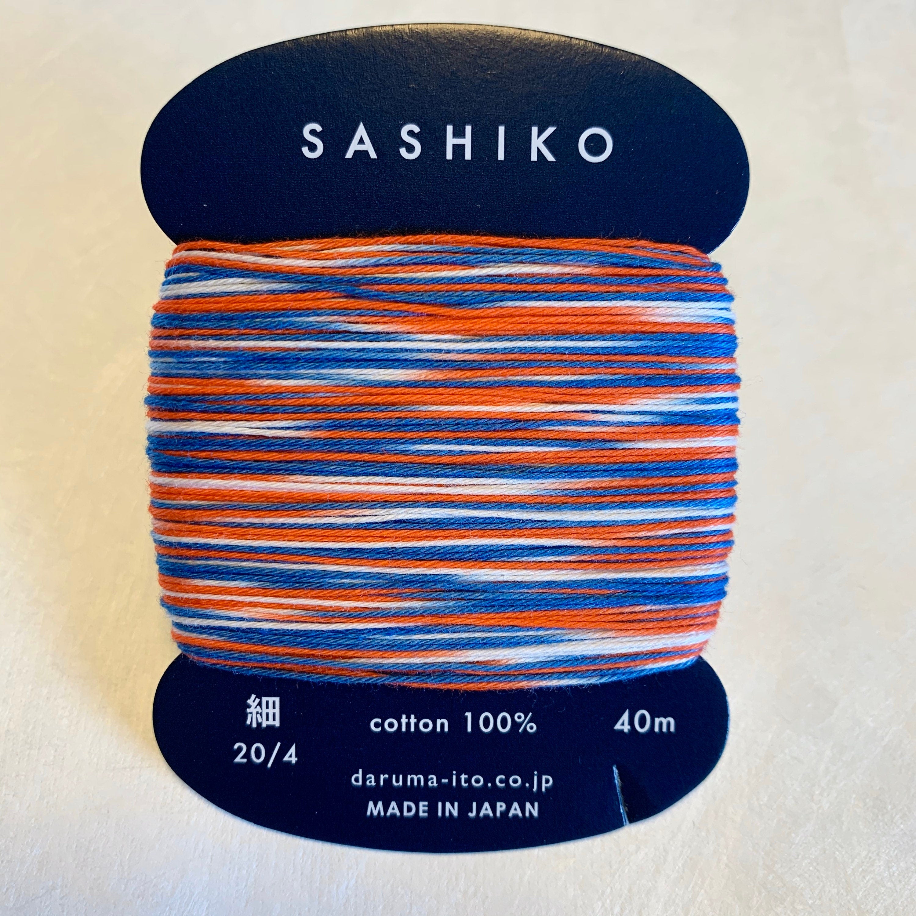 Daruma - Cotton Sashiko Thread 40m Card 20/4 - #401 Variegated Red White and Blue