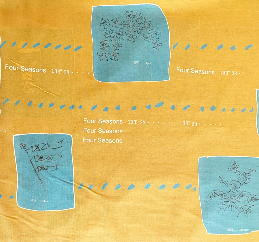 Orimono Imports - SALE Four Seasons by Yoshiko Jinzenji Cotton Fabric - Mustard White and Turquoise