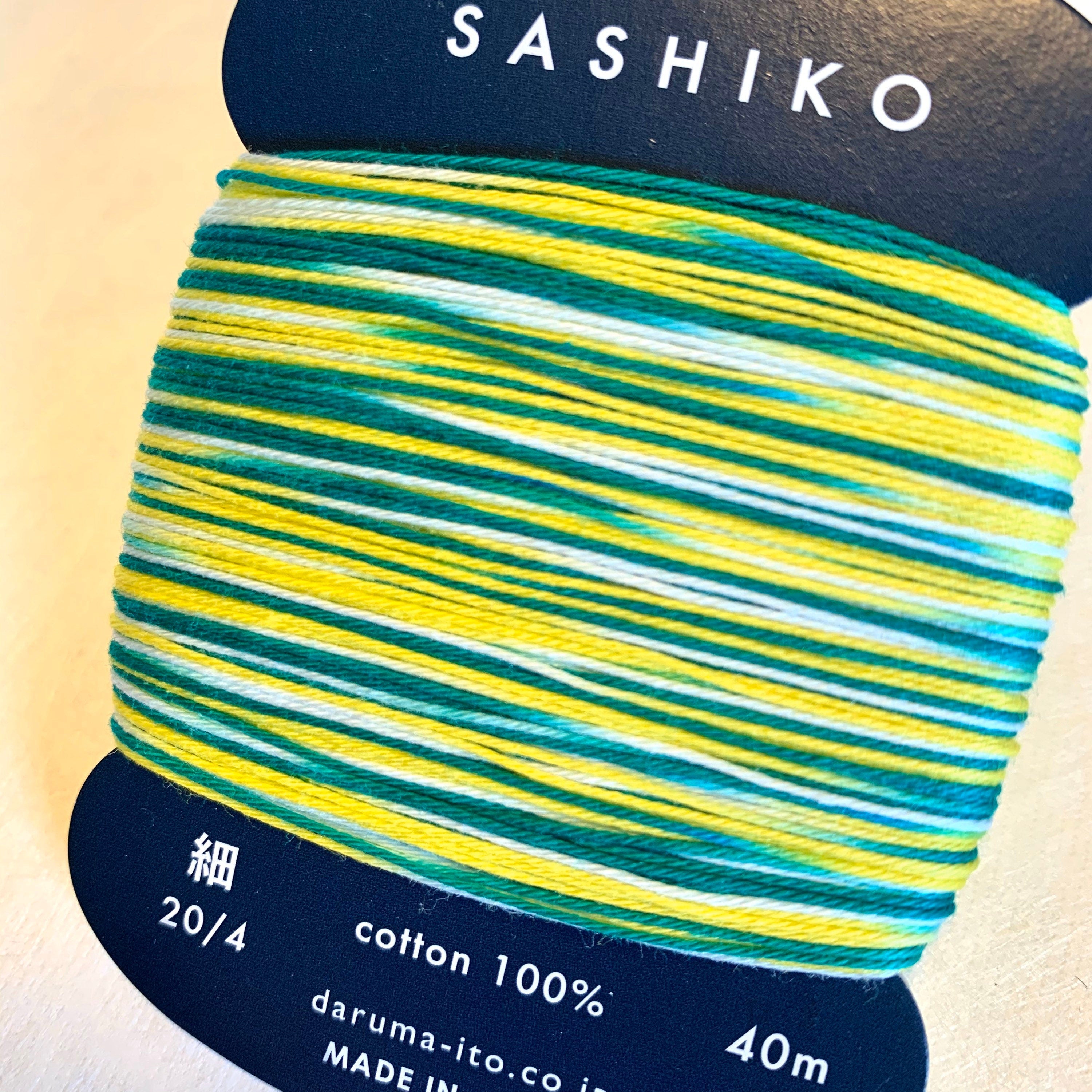 Daruma - Cotton Sashiko Thread 40m Card 20/4 - #402 Variegated Green White and Yellow