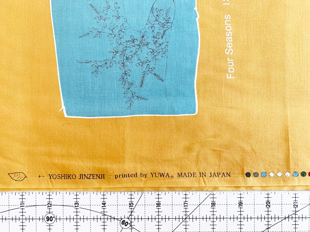 Orimono Imports - SALE Four Seasons by Yoshiko Jinzenji Cotton Fabric - Mustard White and Turquoise