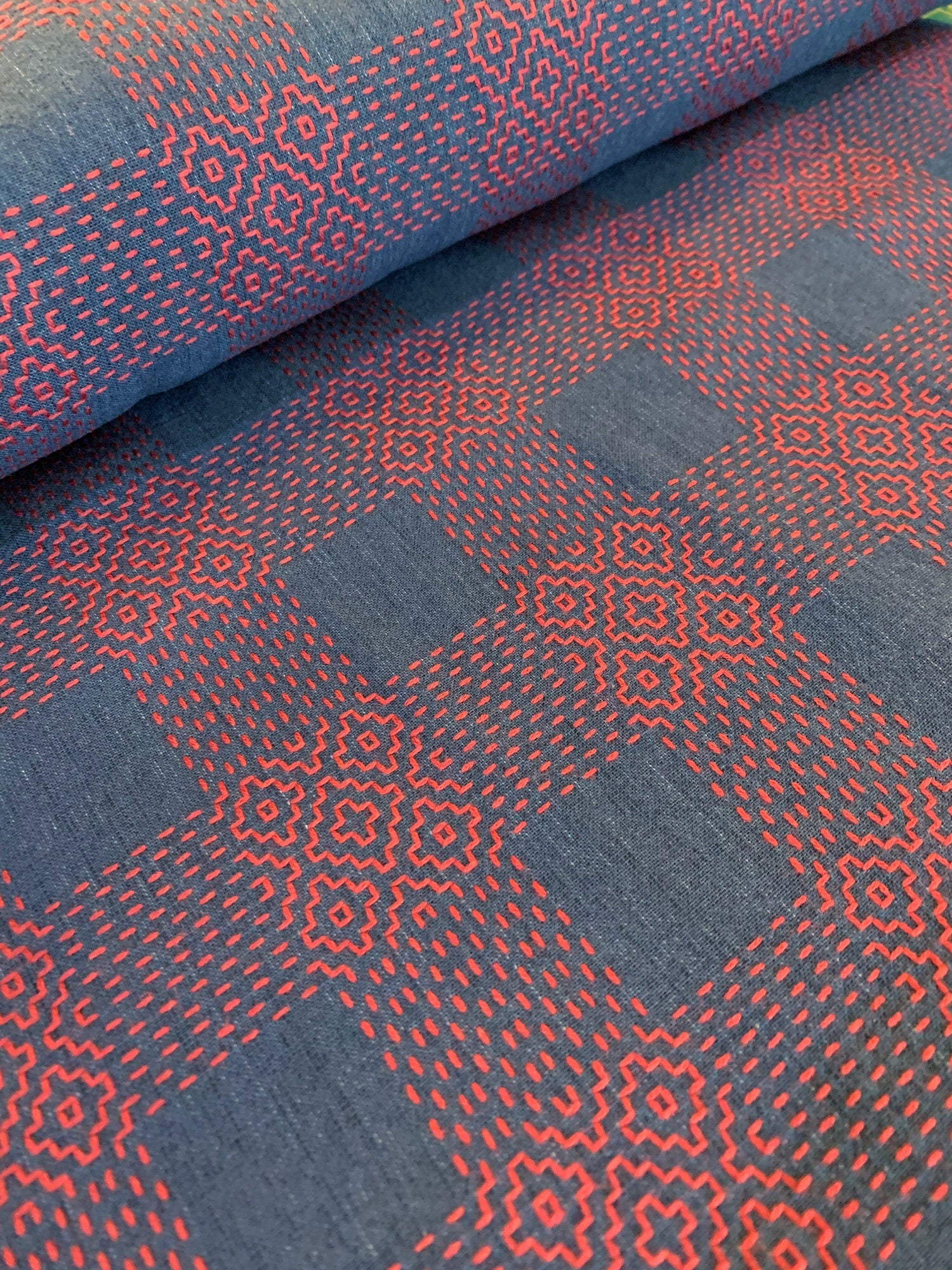 Olympus Sashiko fabric navy blue red Sakizomemomen S256E