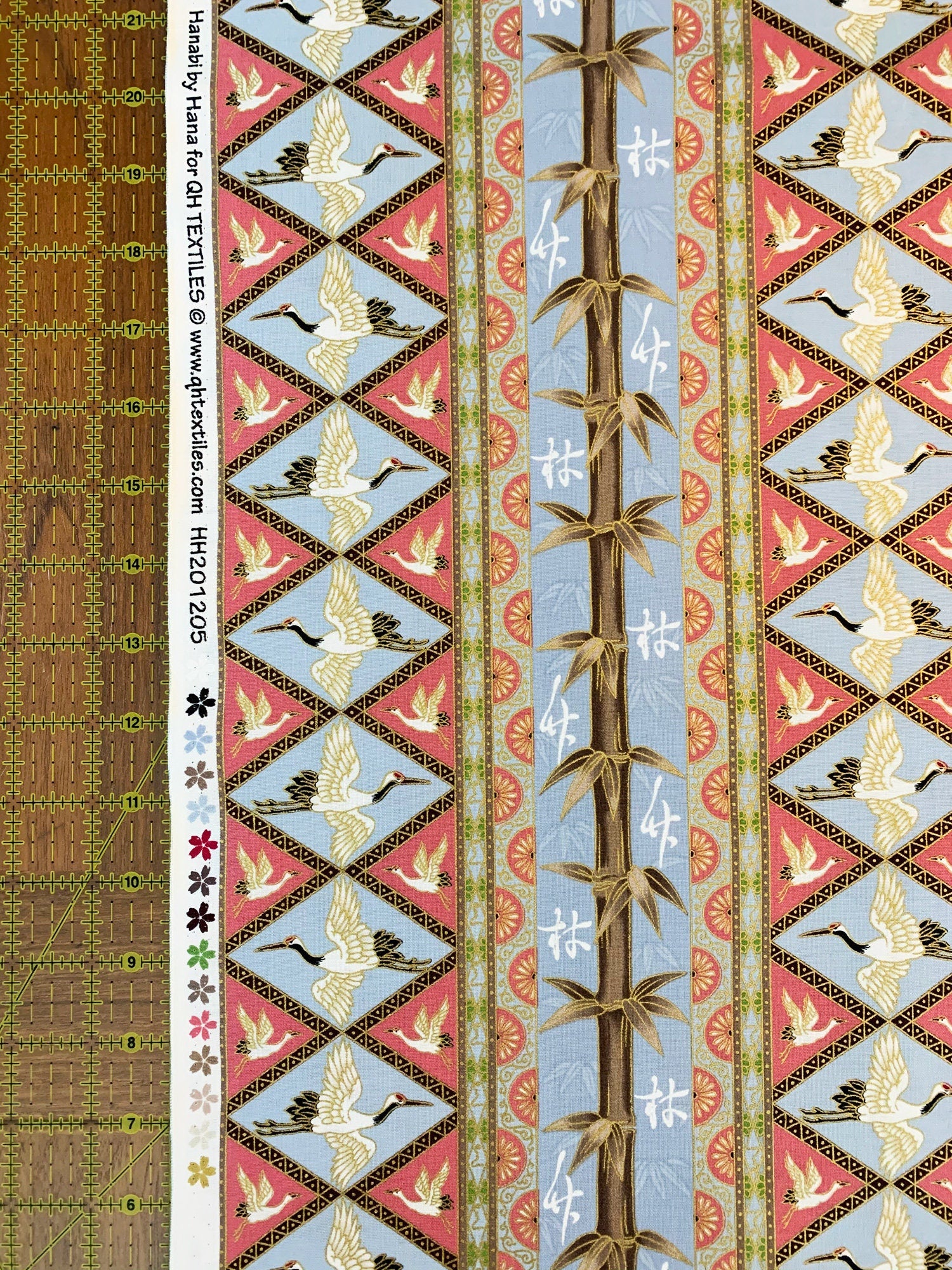 QH Textiles - SALE Diamond Cranes in Hanabi - Blue Pink Gold