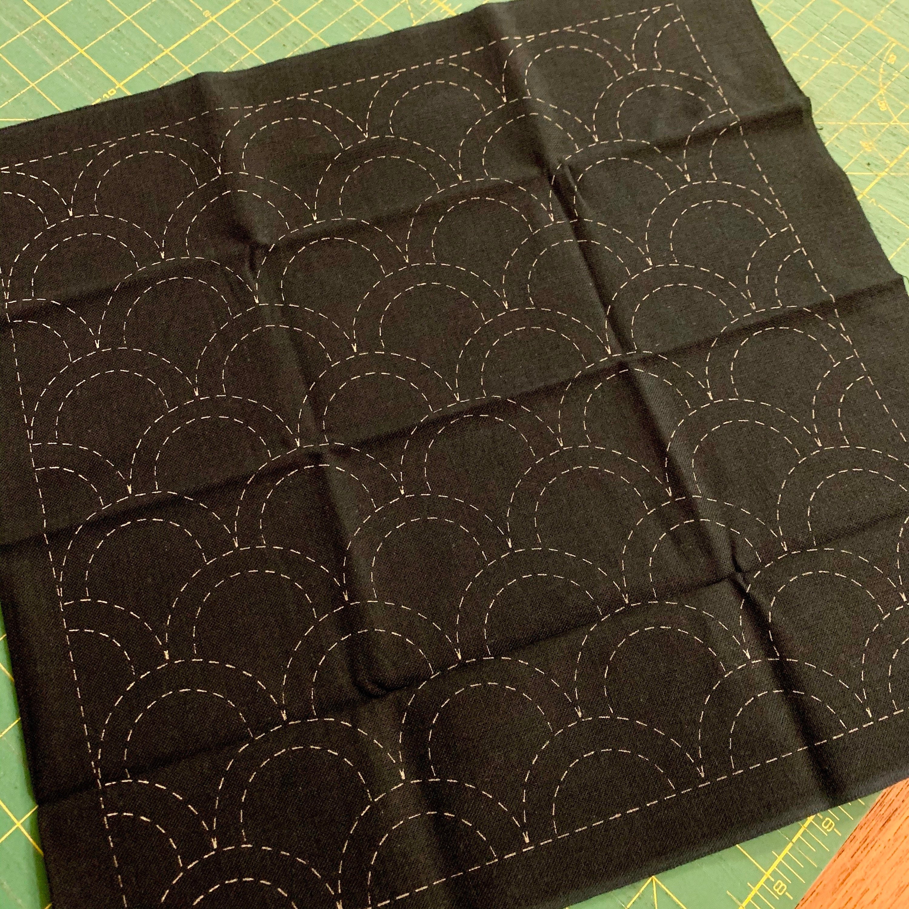 Olympus - Seigaiha Waves Cotton Sashiko Sampler Cloth - Navy