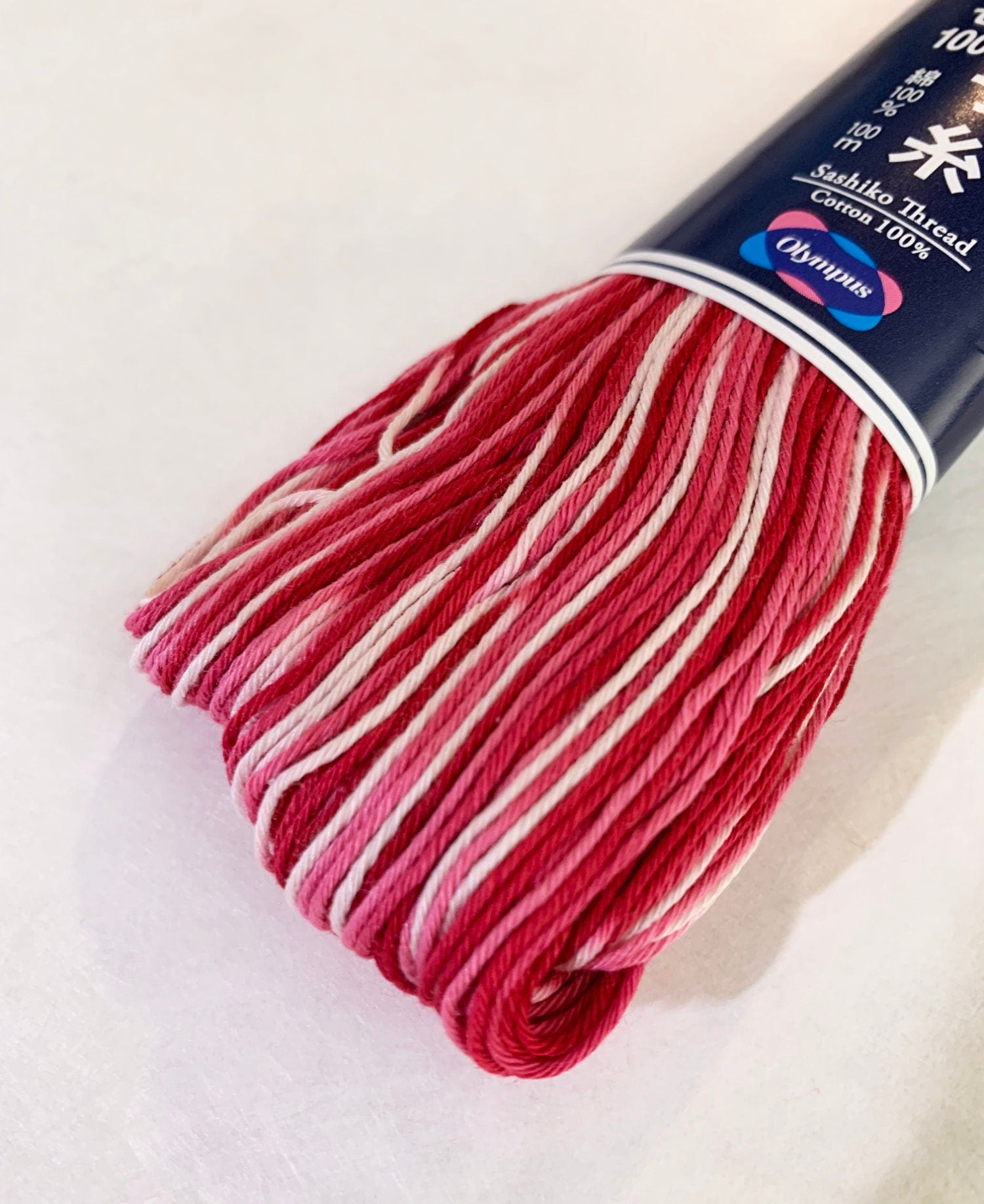 Olympus - Cotton Sashiko Thread 100m Skein - Color #152 Variegated White Pink Red