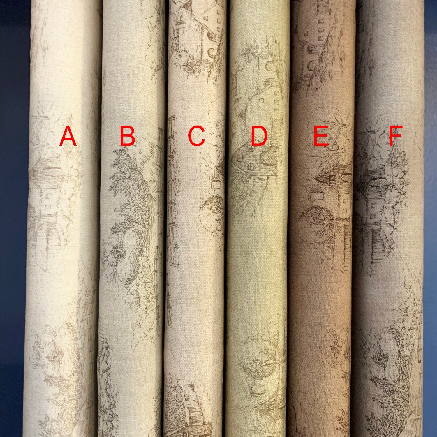 Junko Matsuda Cottages cotton taupe print Japanese cotton fabric 10-0005-3D sage green