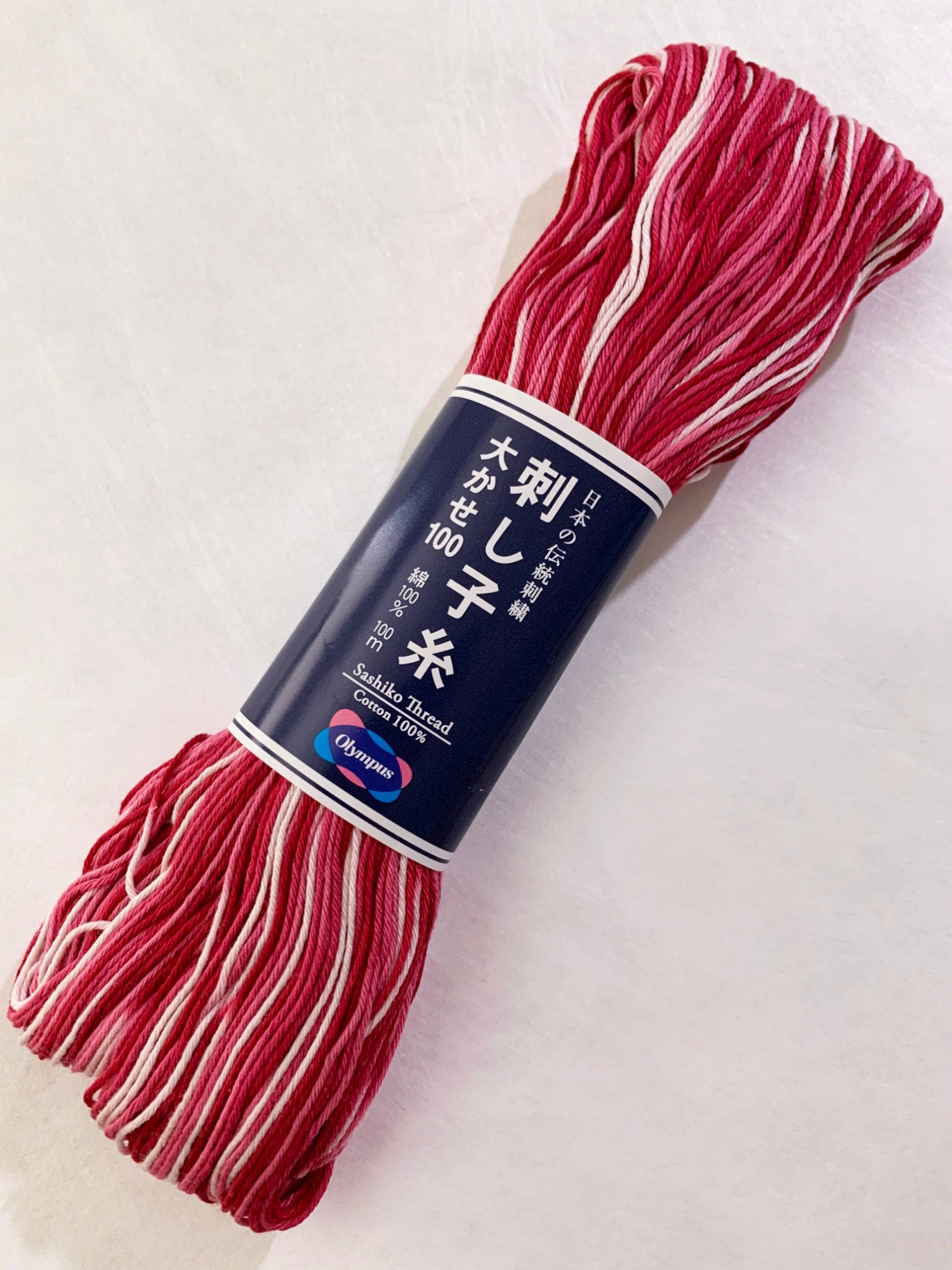 Olympus - Cotton Sashiko Thread 100m Skein - Color #152 Variegated White Pink Red