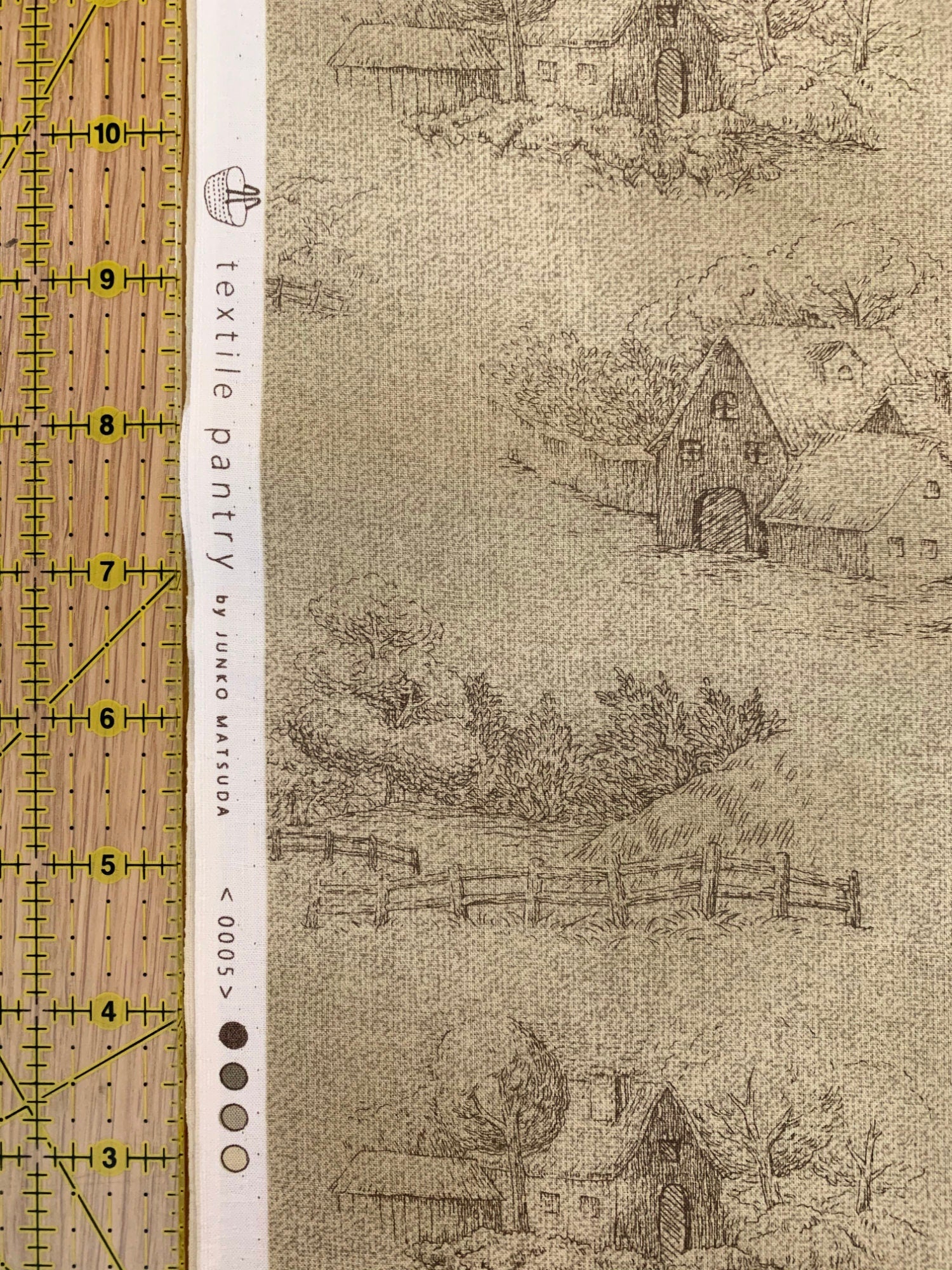 Junko Matsuda Cottages cotton taupe print Japanese cotton fabric 10-0005-3D sage green