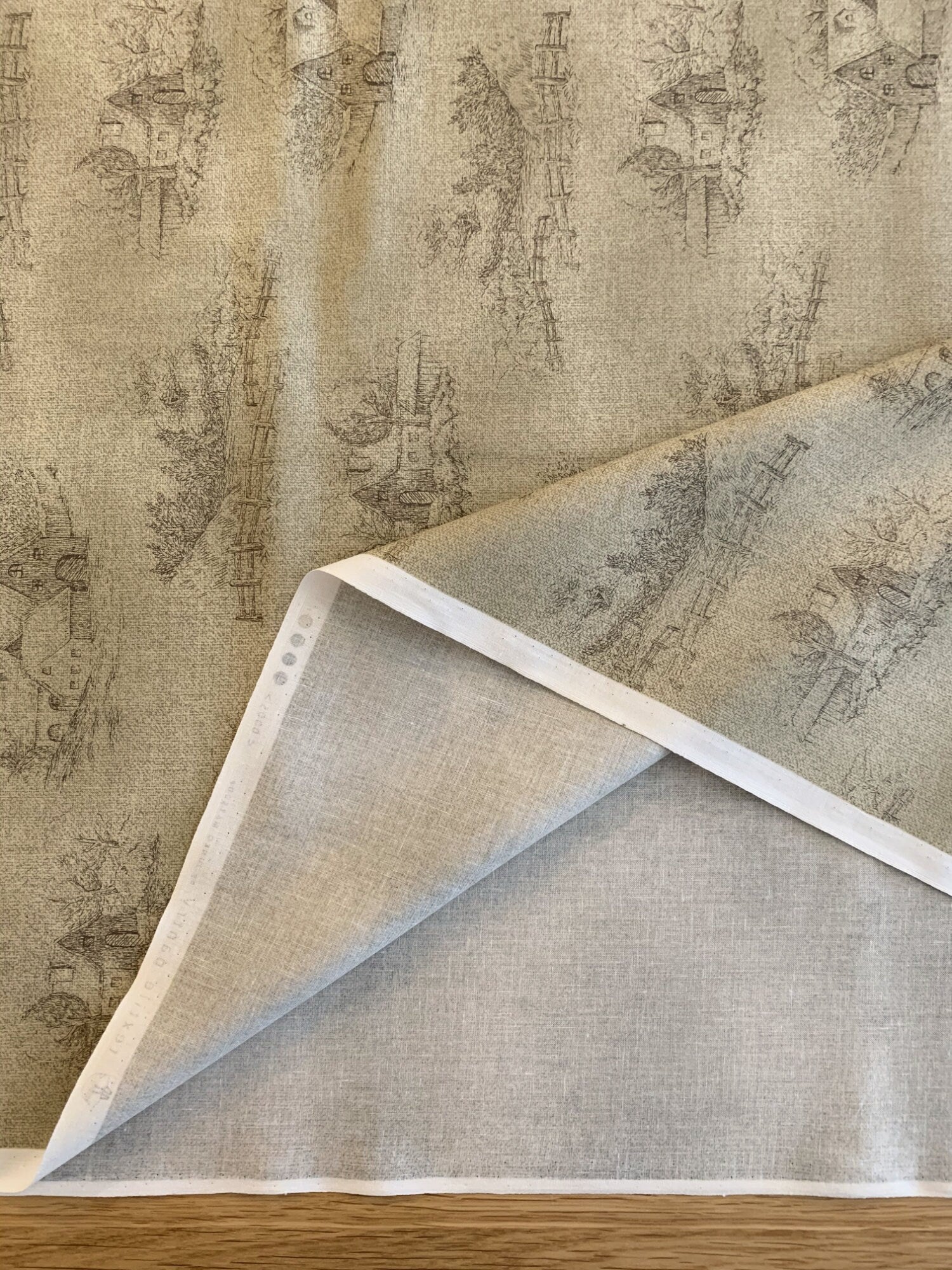 Junko Matsuda Cottages cotton taupe print Japanese cotton fabric 10-0005-3D sage green