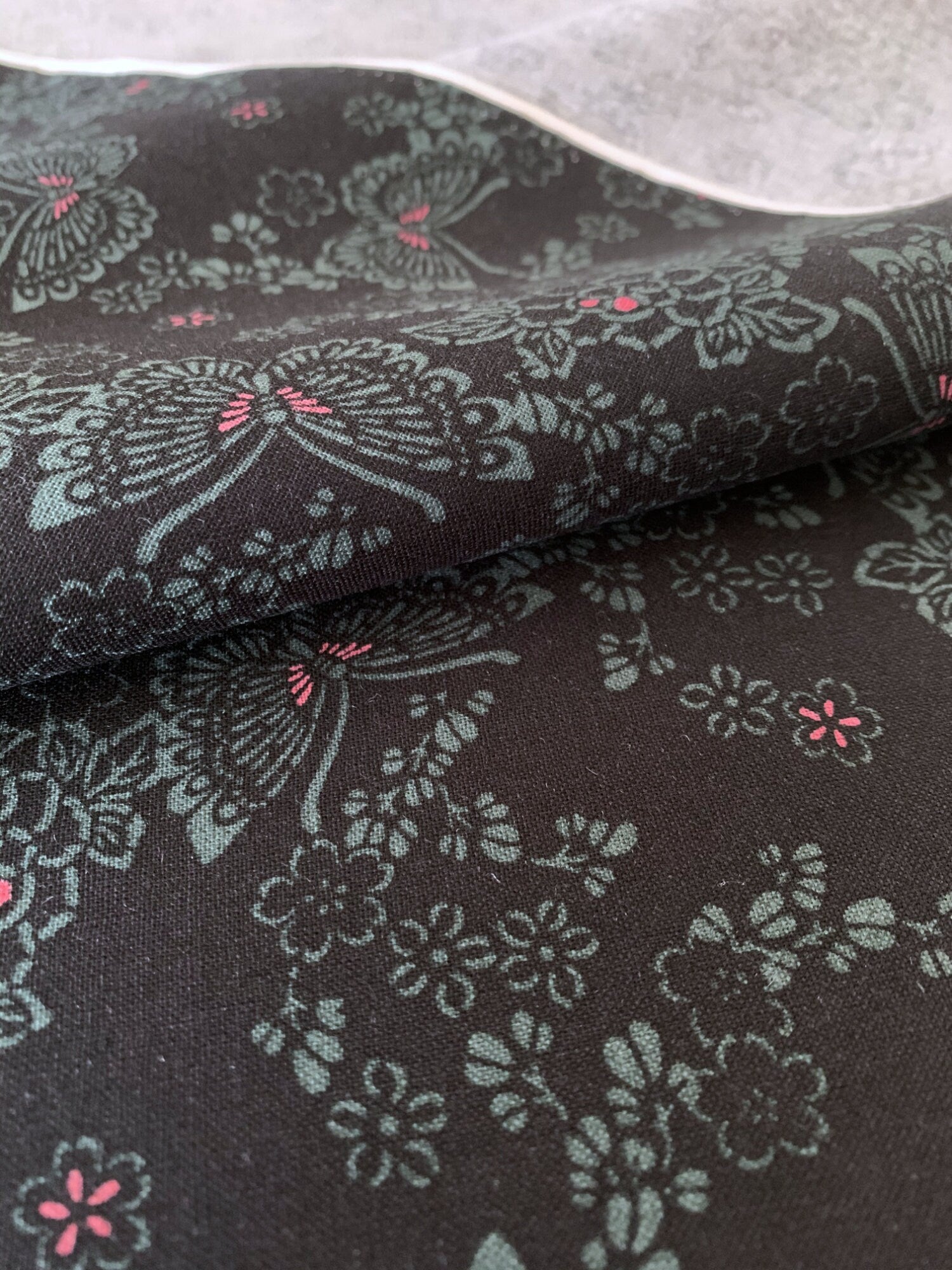 Kojima - SALE Style Butterflies Cotton Fabric - Black Green Red