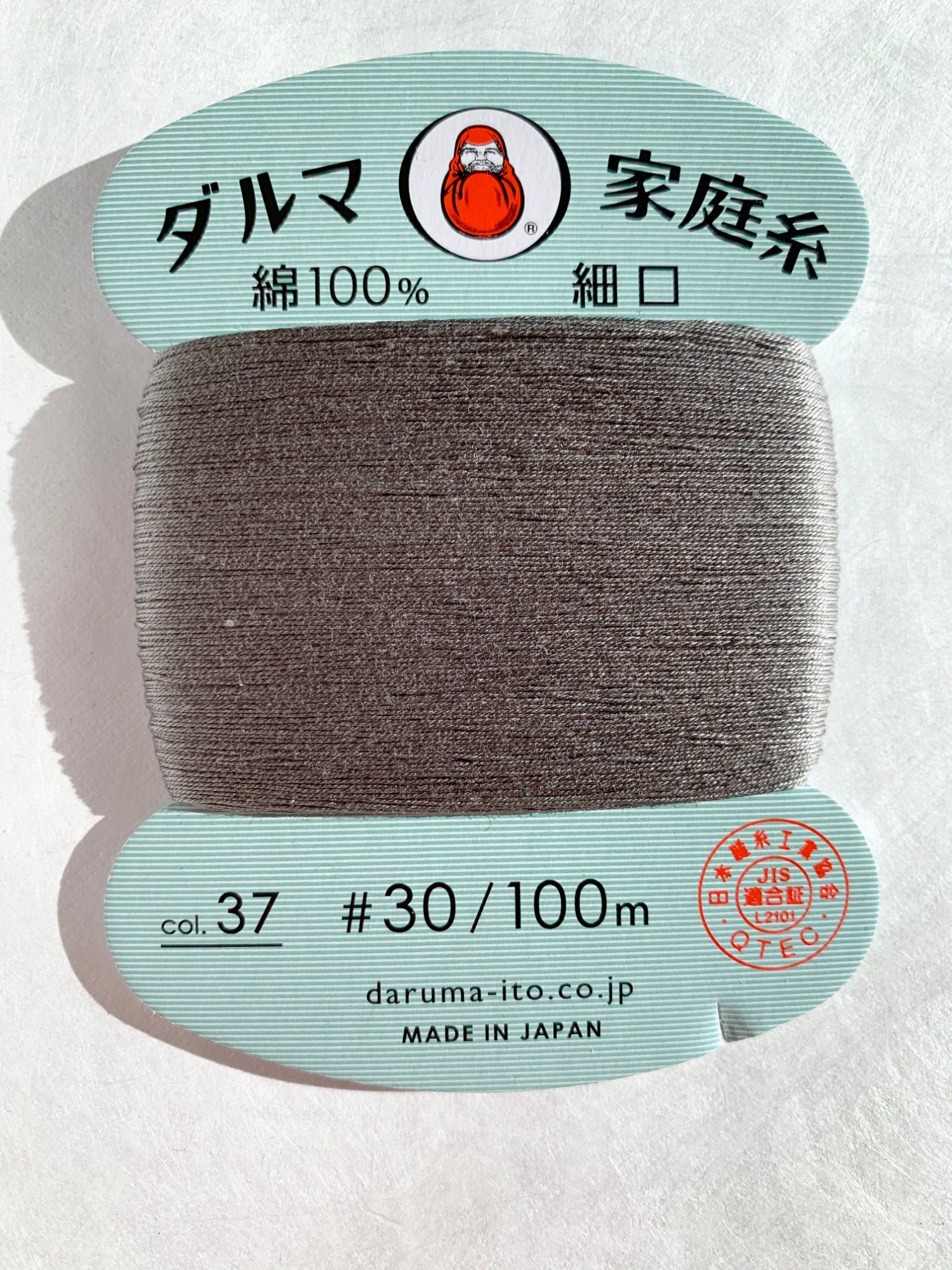 Daruma - Cotton Hand Sewing Thread Size #30 100m Card - Color #37 Pewter Gray