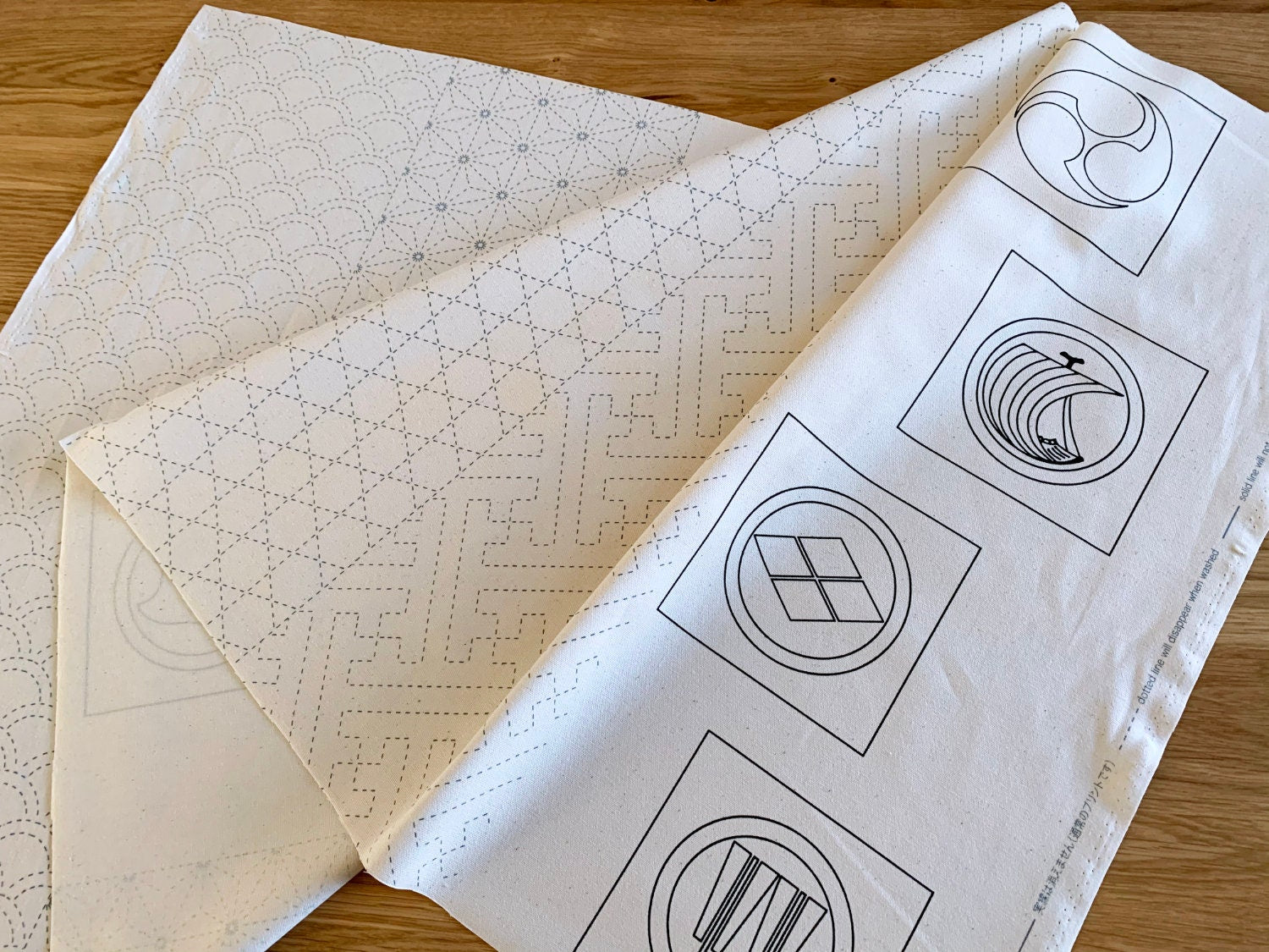 Ayatex - Family Crests Sashiko Fabric Panel - Black Blue Beige