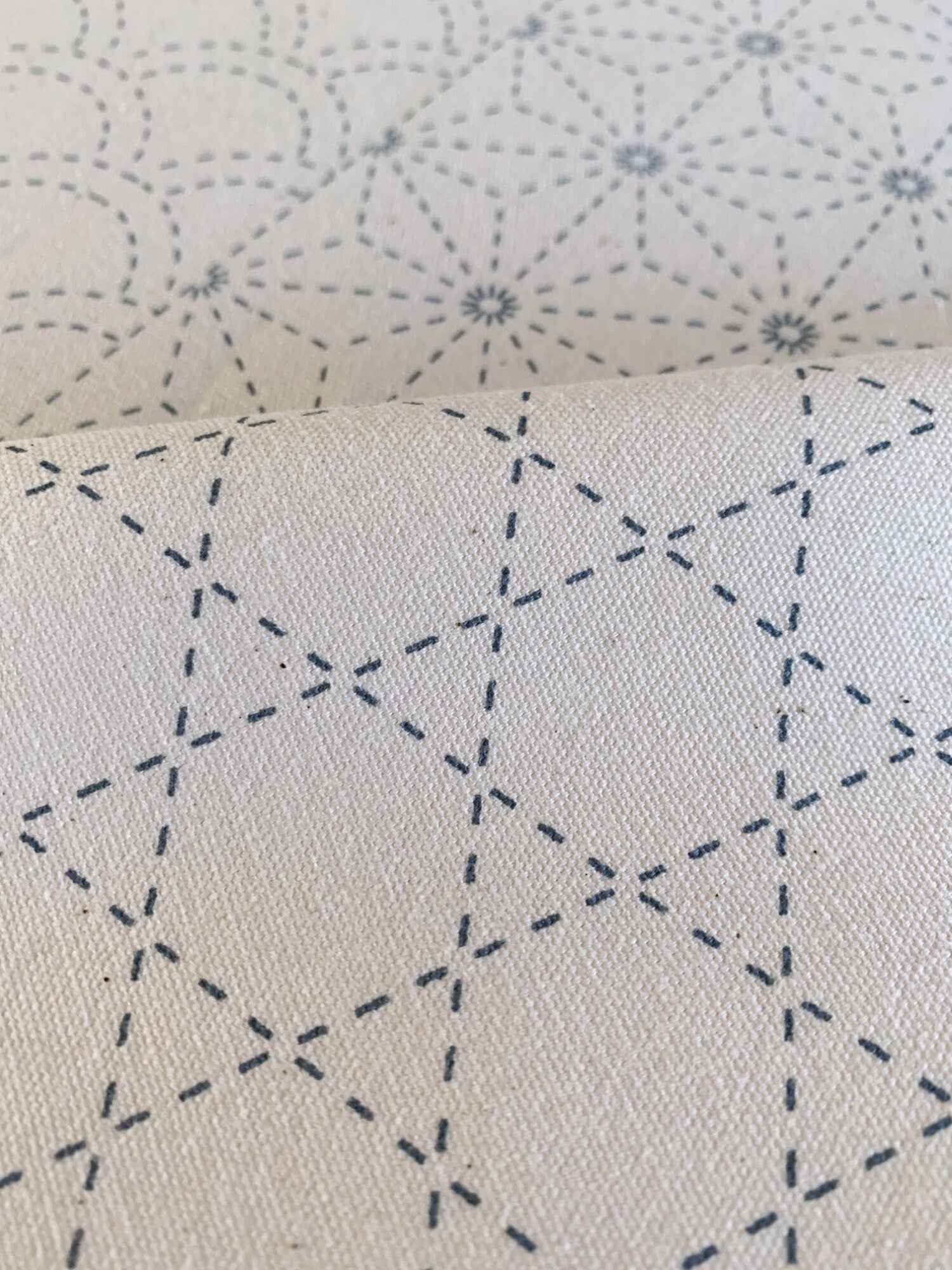 Ayatex - Family Crests Sashiko Fabric Panel - Black Blue Beige