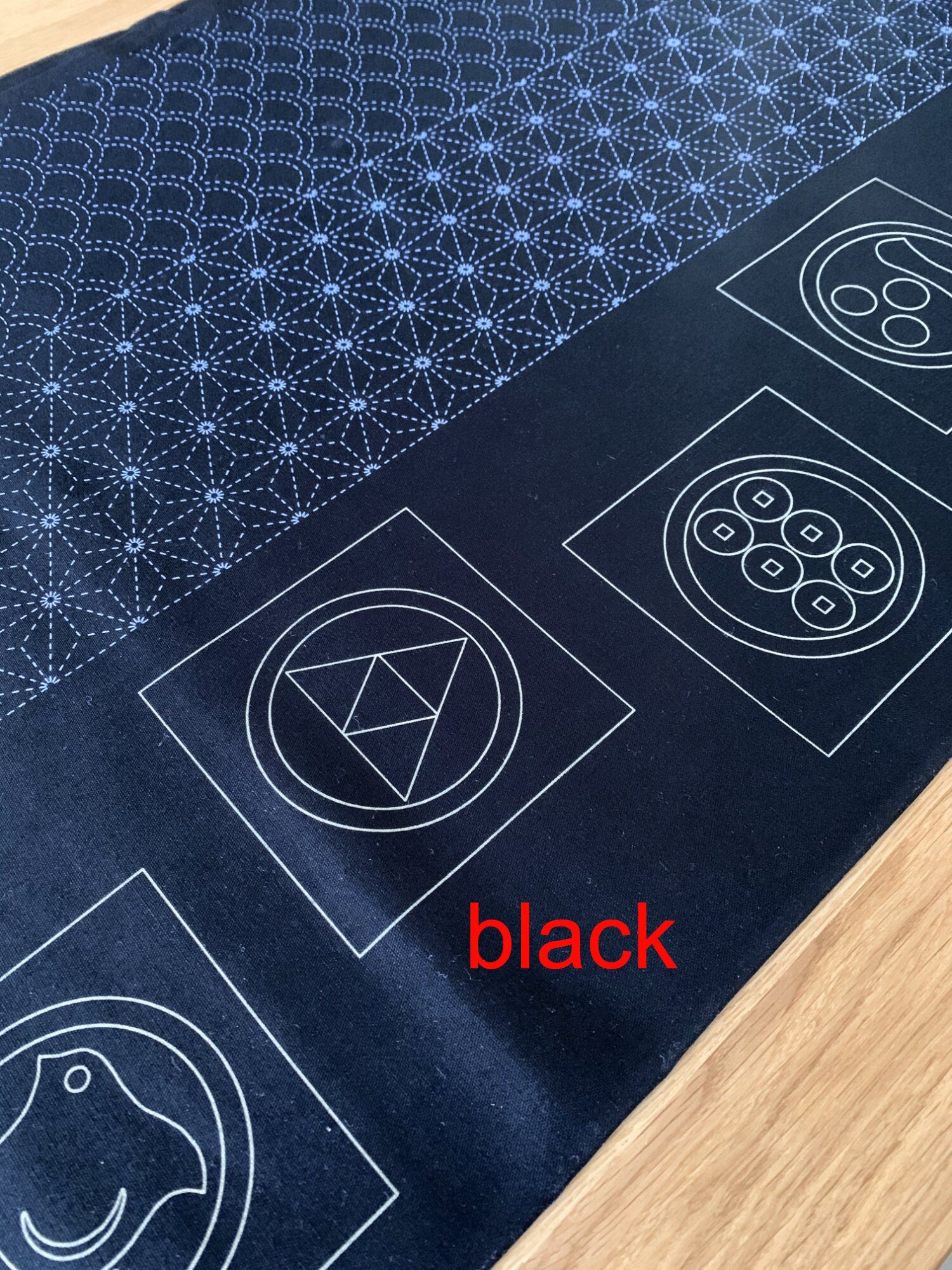 Ayatex - Family Crests Sashiko Fabric Panel - Black Blue Beige