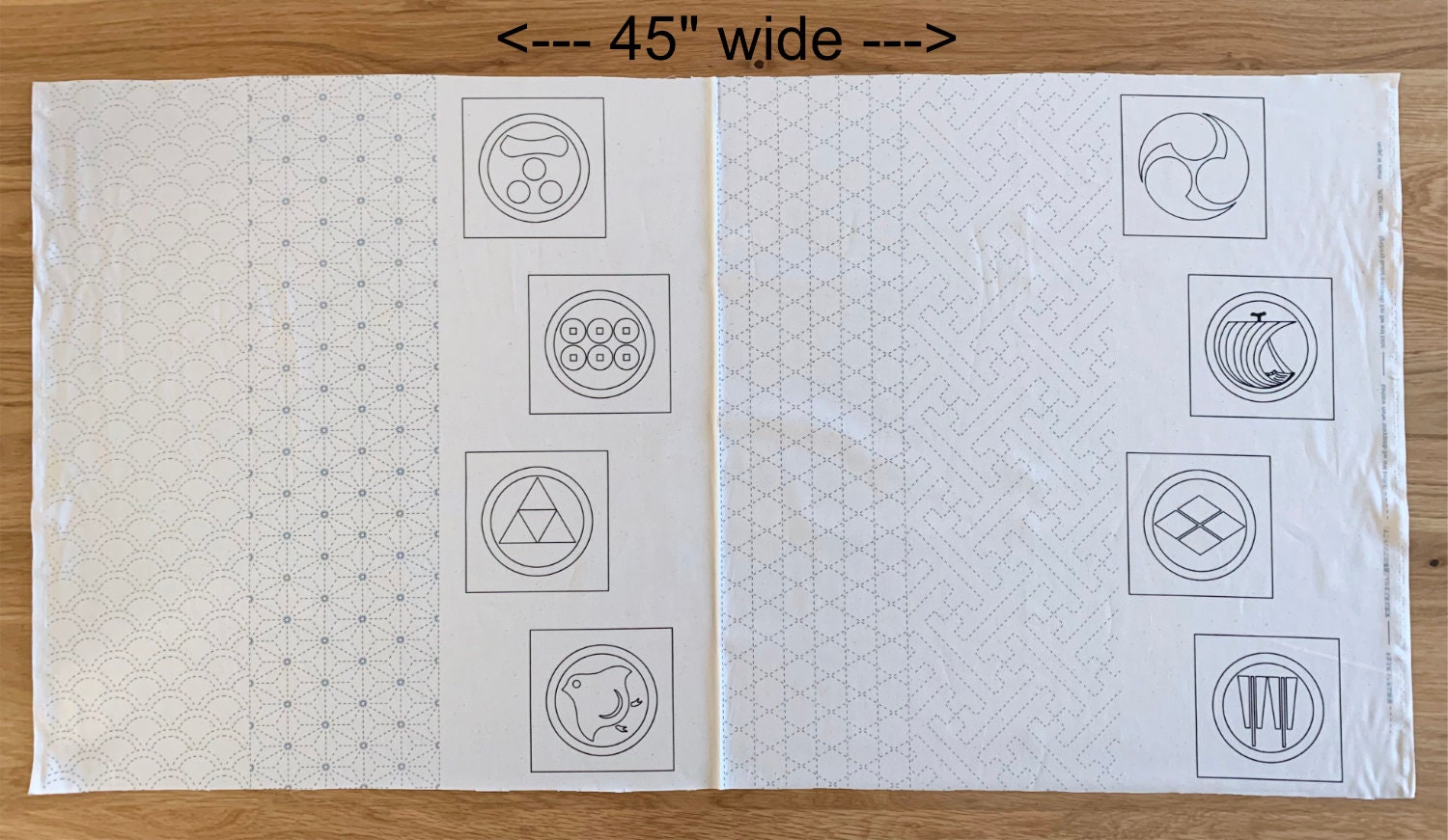 Ayatex - Family Crests Sashiko Fabric Panel - Black Blue Beige