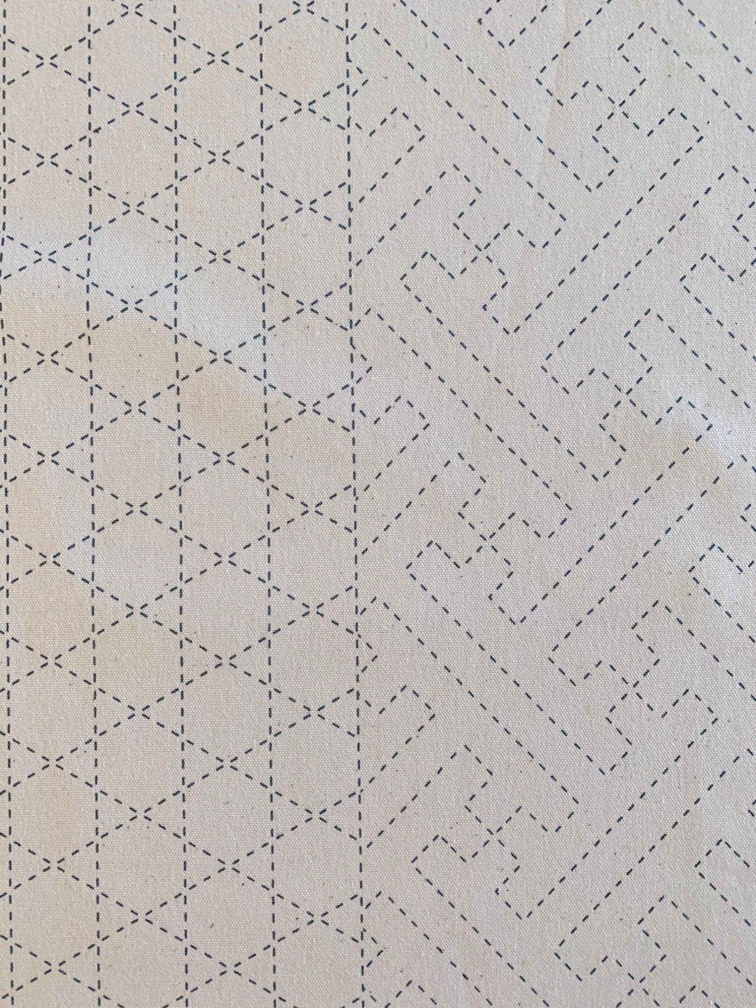 Ayatex - Family Crests Sashiko Fabric Panel - Black Blue Beige