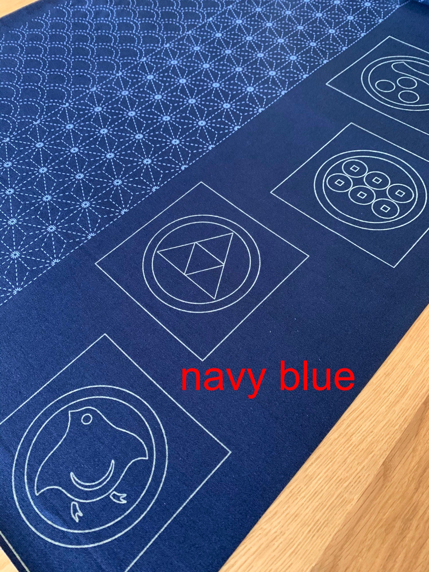 Ayatex - Family Crests Sashiko Fabric Panel - Black Blue Beige