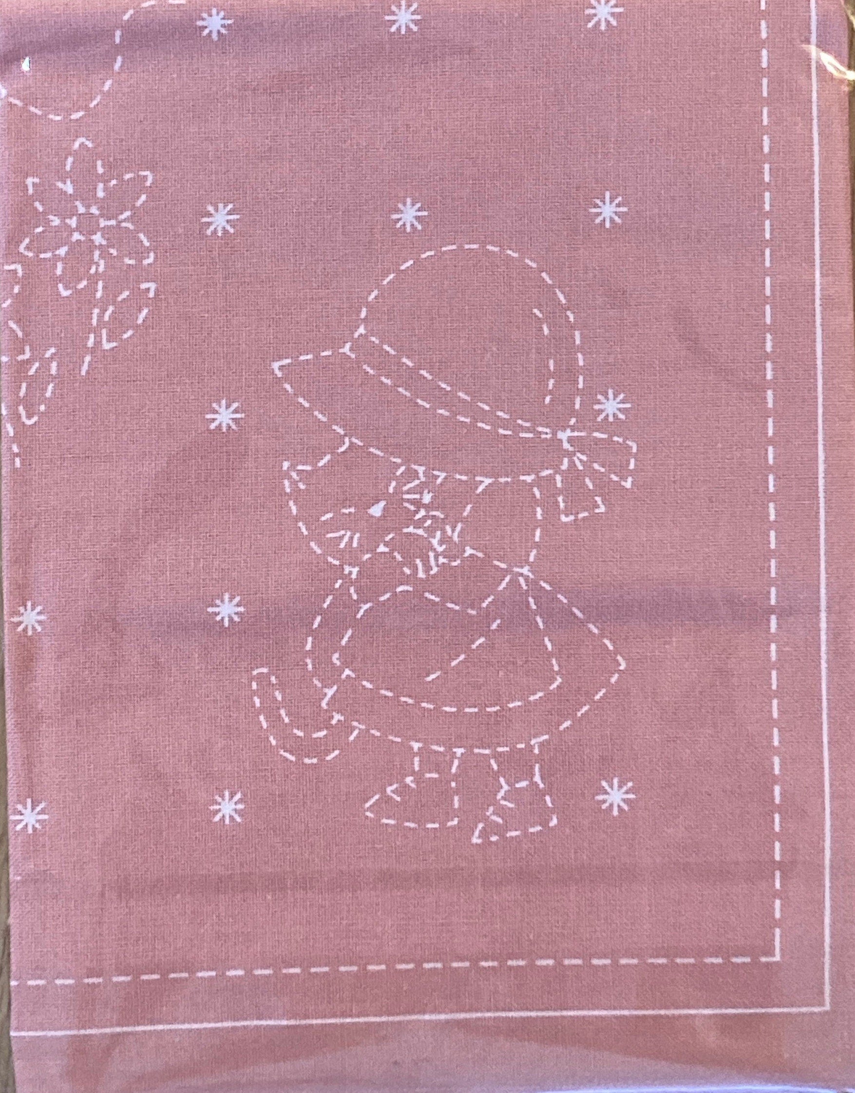 Orimono Imports - Sunbonnet Sue and Honeycomb Double Print Sashiko Hana Fukin Sampler Towel - Pink