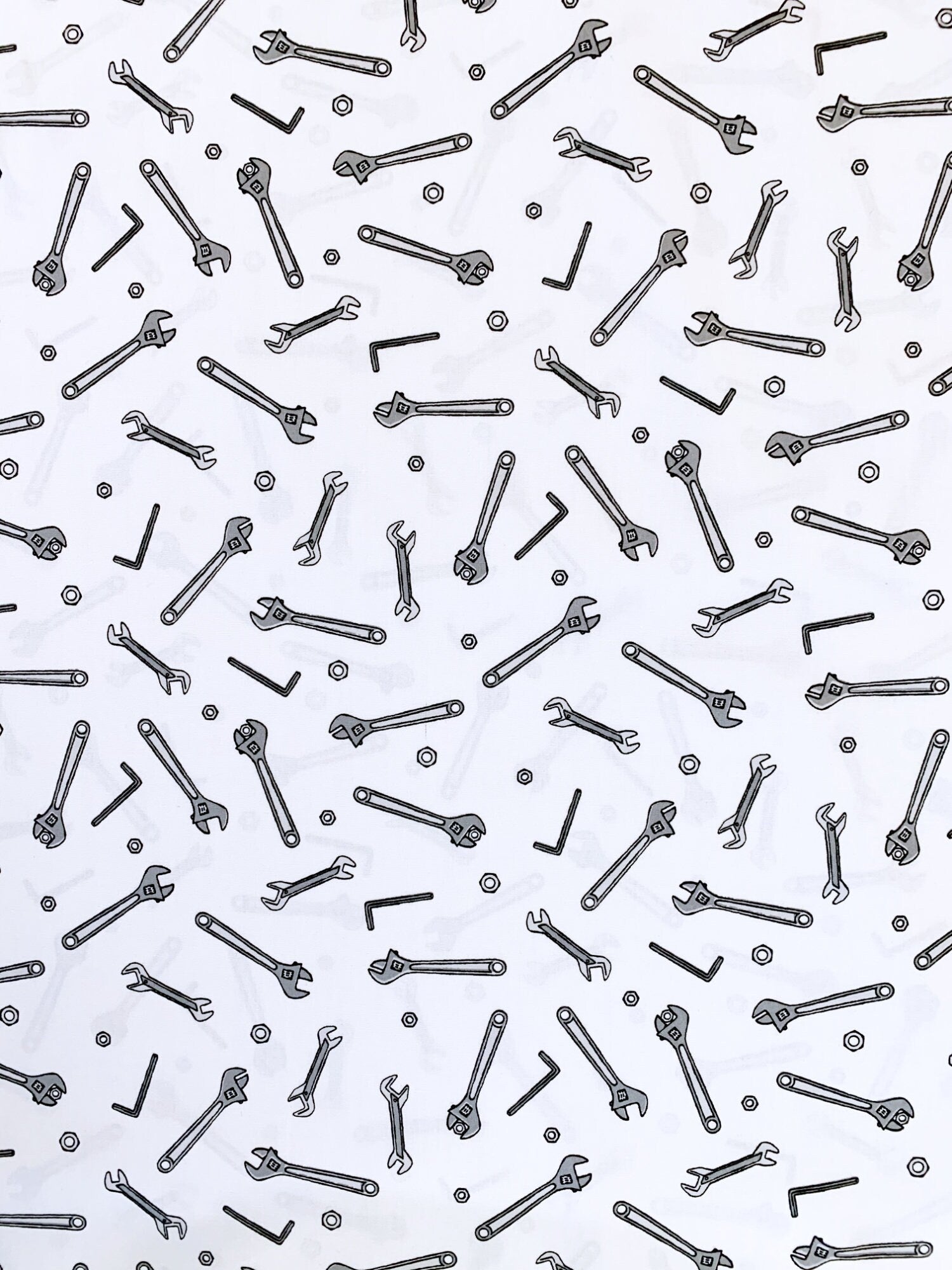 Sevenberry - SALE Wrenches Cotton Fabric - White