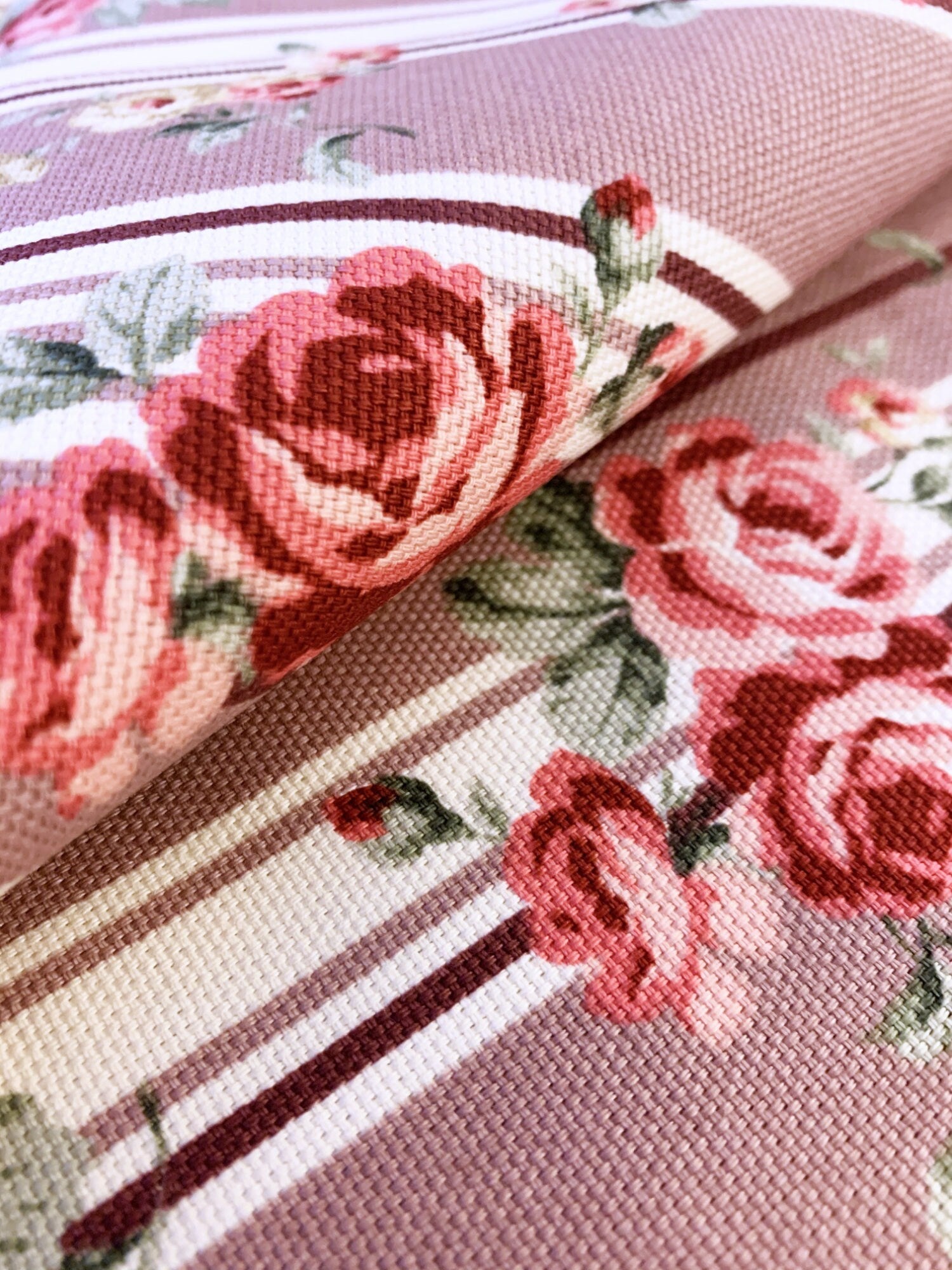 SALE: Antique Royal Stripe Japanese cotton canvas fabric AP35304-2D half yard lavender