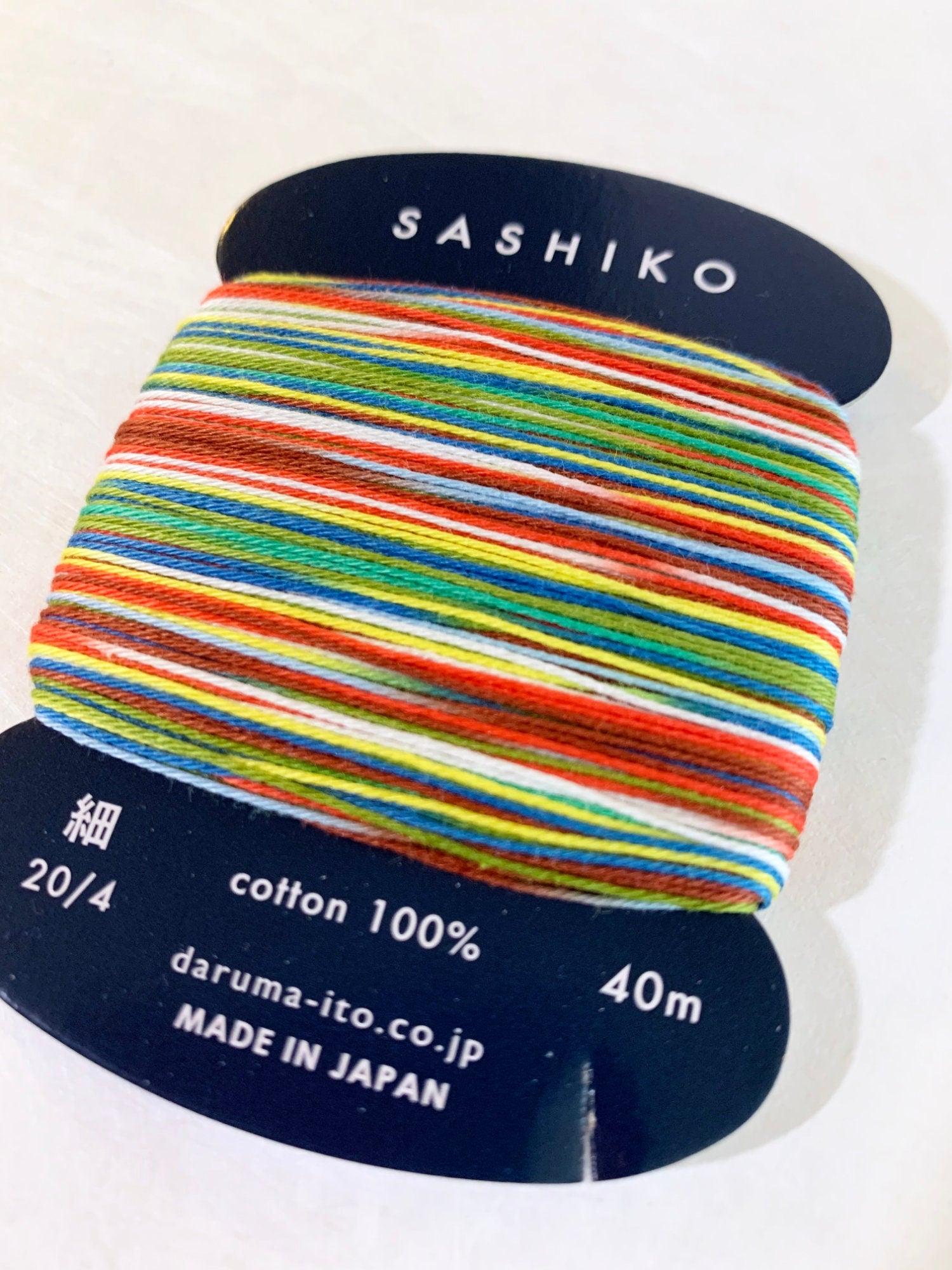 Daruma - Cotton Sashiko Thread 40m Card 20/4 - #501 Variegated Paper Balloon Rainbow