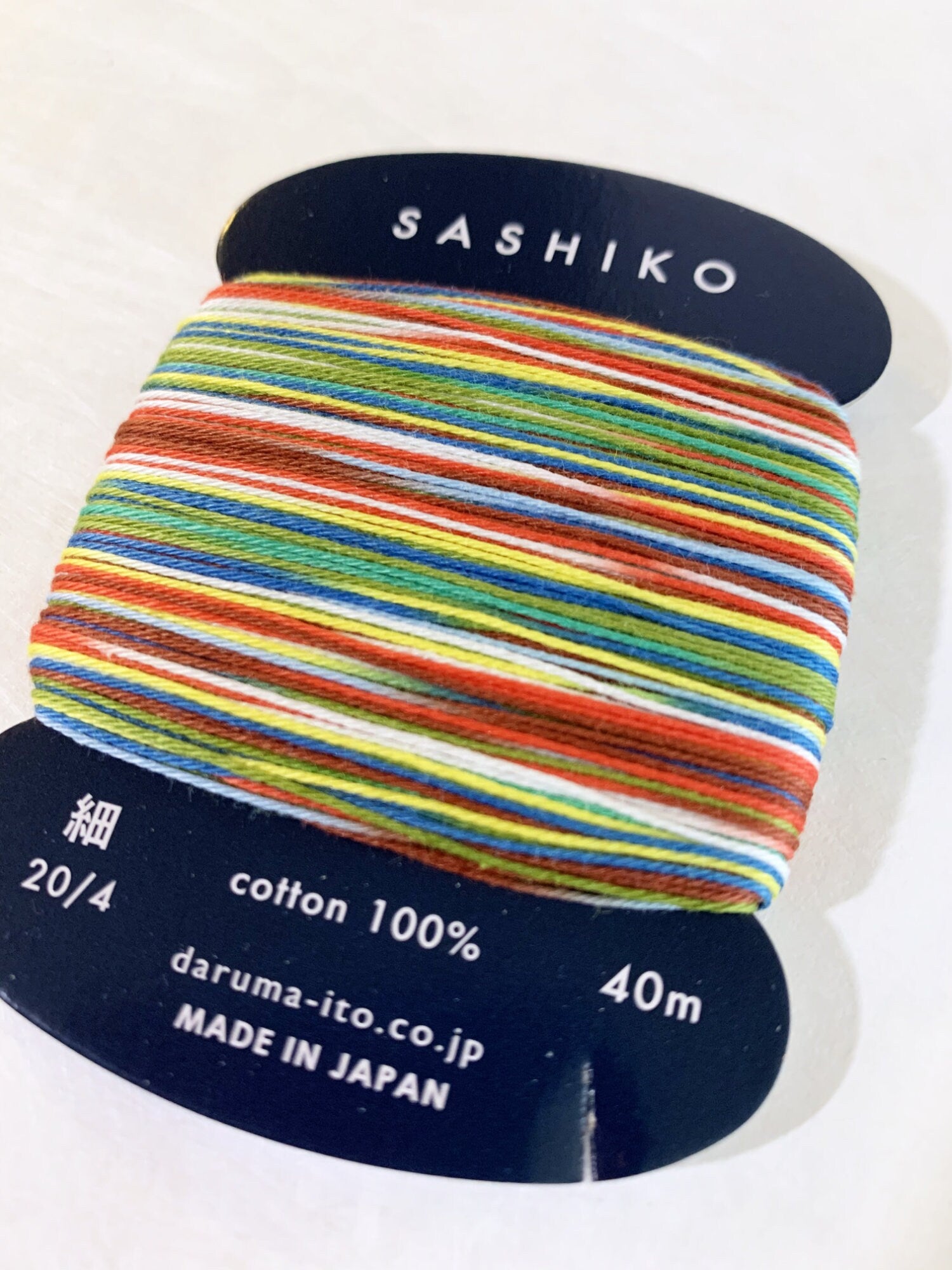 Daruma - Cotton Sashiko Thread 40m Card 20/4 - #501 Variegated Paper Balloon Rainbow