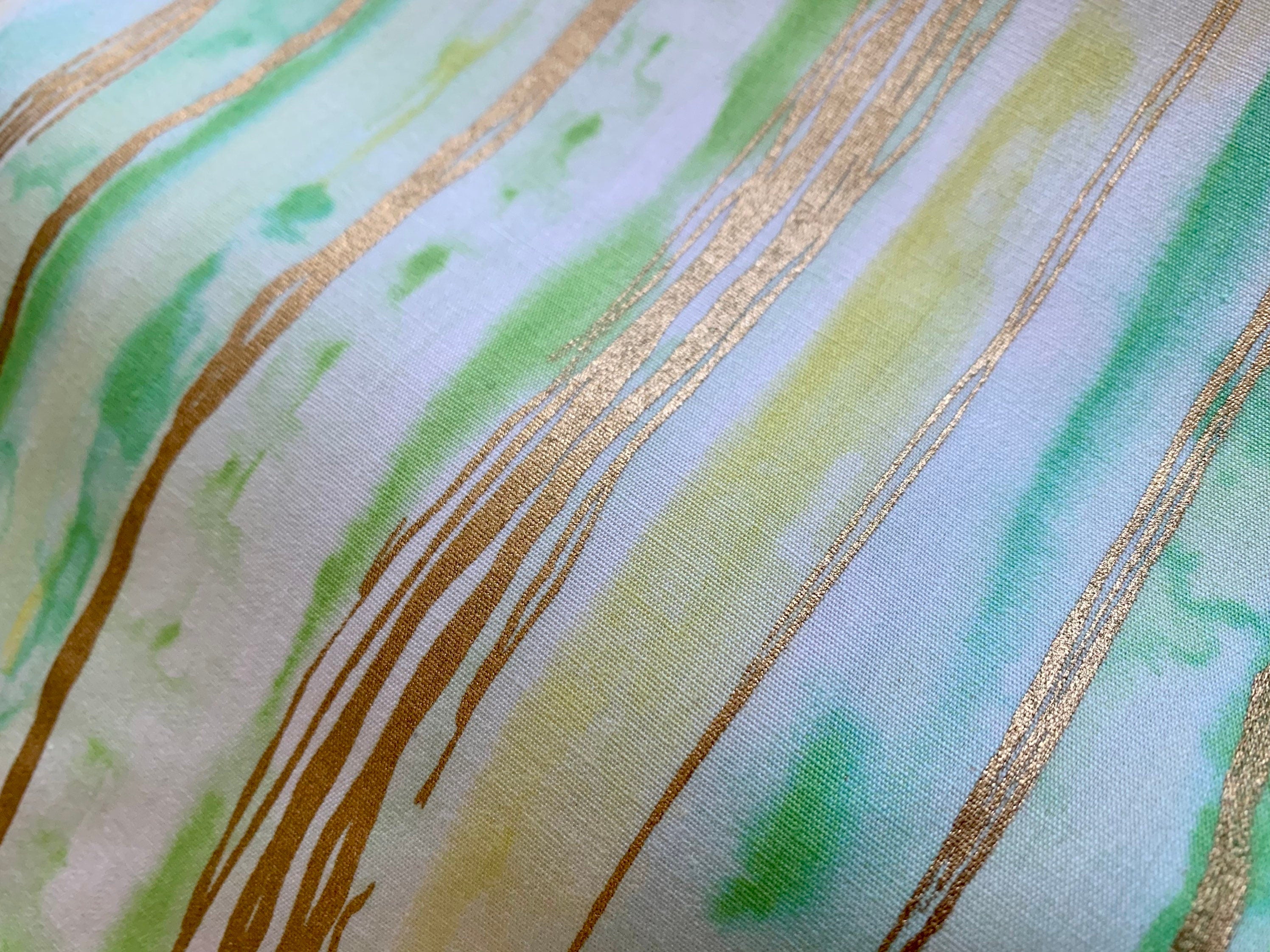 Sevenberry - SALE WaterColor Stripes Cotton Fabric - Green Gold