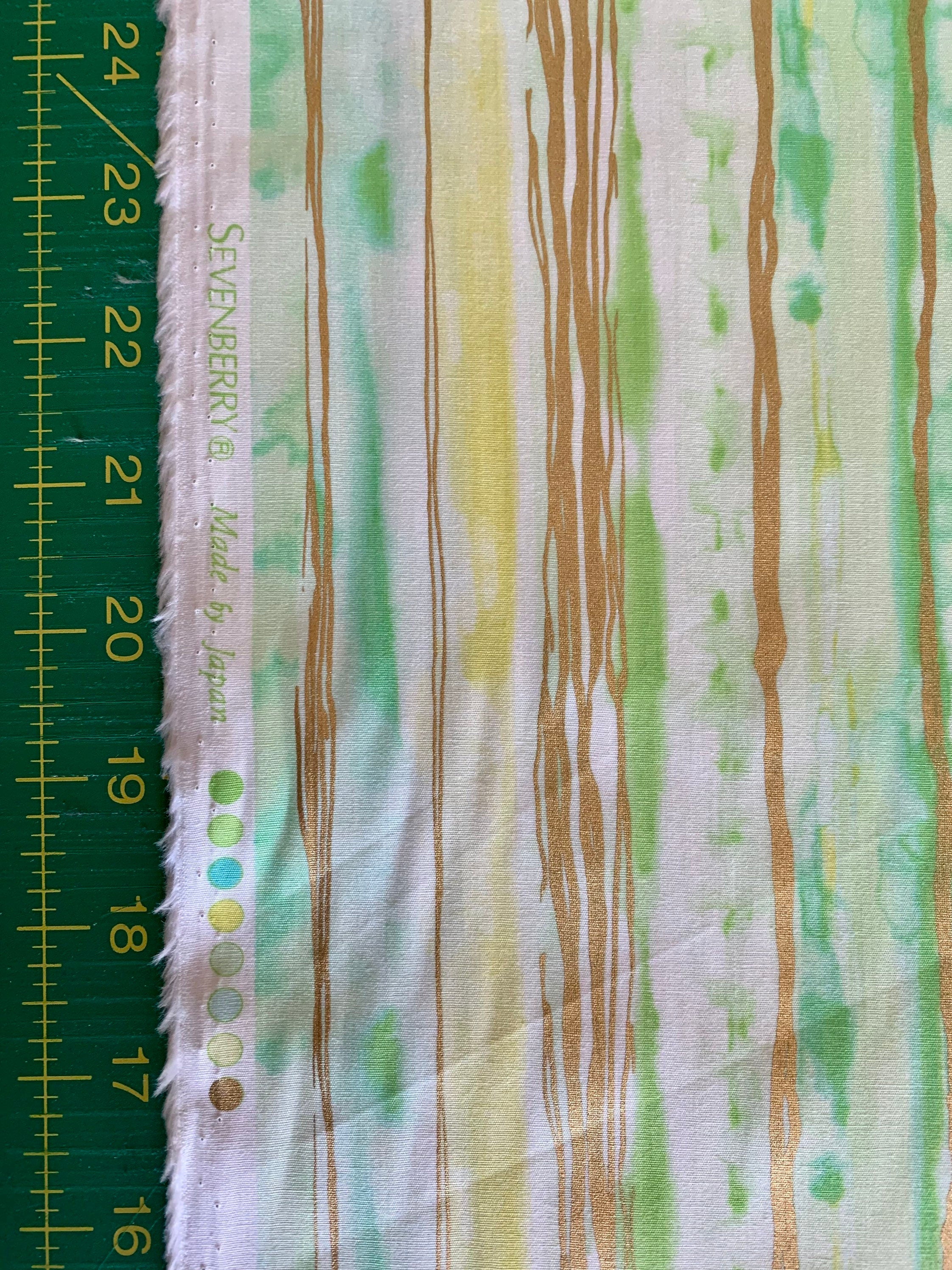 Sevenberry - SALE WaterColor Stripes Cotton Fabric - Green Gold