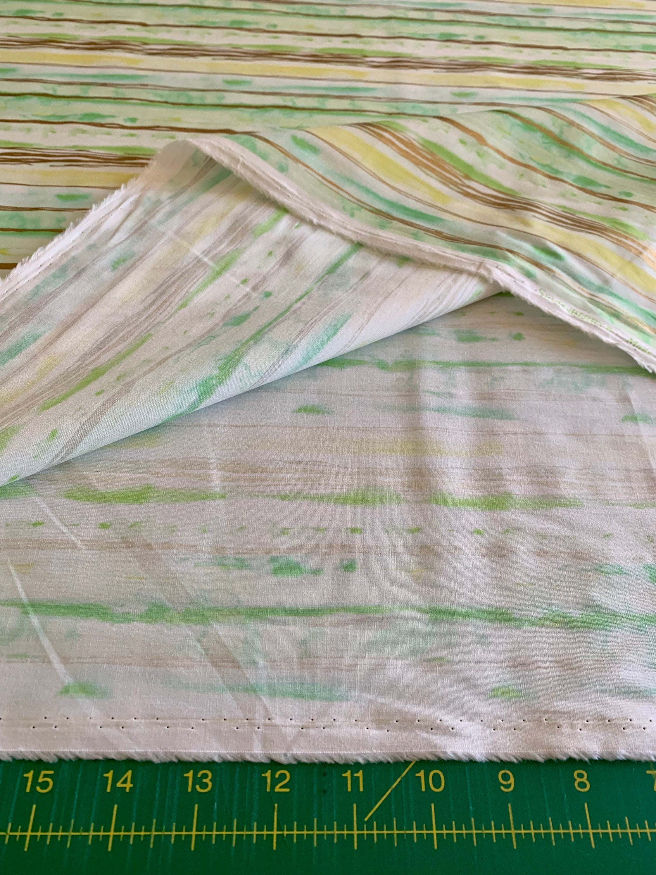 Sevenberry - SALE WaterColor Stripes Cotton Fabric - Green Gold