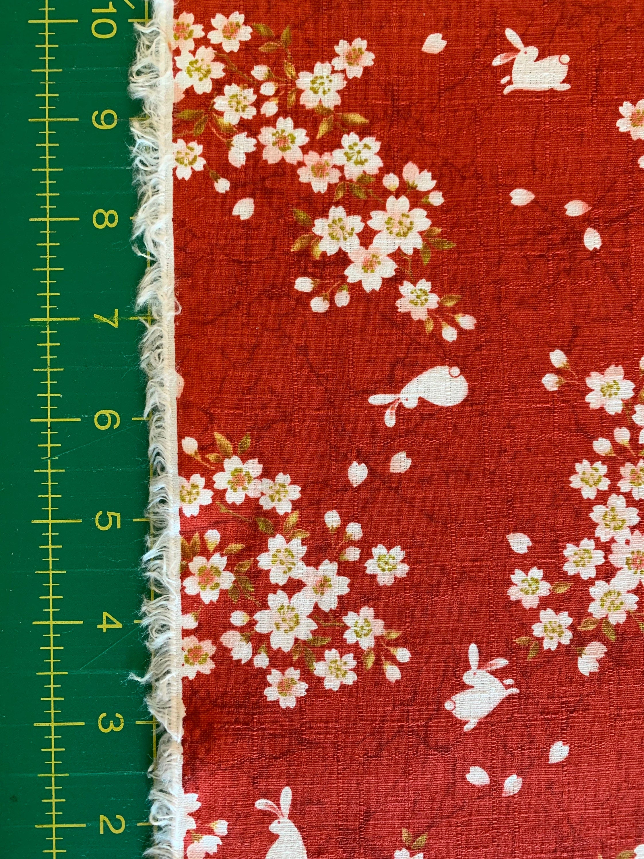 Usagi Sakura Rabbit Cherry Blossom Morikiku Japanese cotton dobby fabric M-1100-1D red