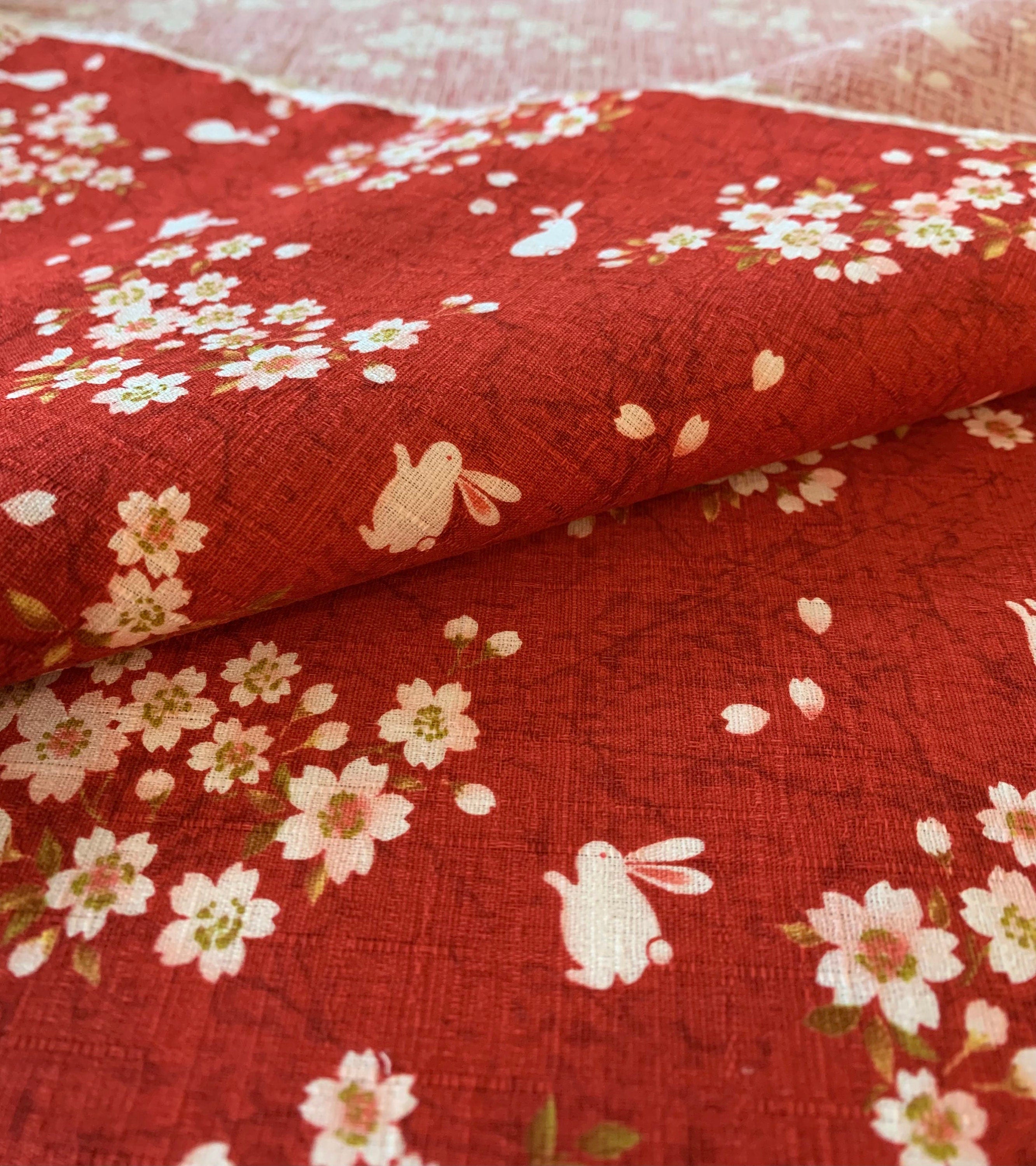 Usagi Sakura Rabbit Cherry Blossom Morikiku Japanese cotton dobby fabric M-1100-1D red