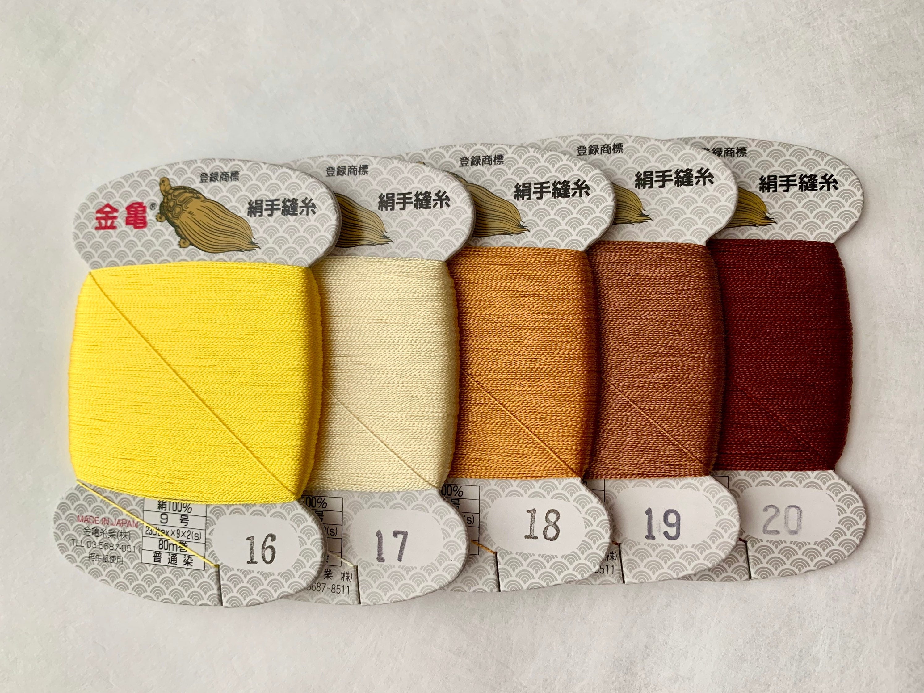 Kinkame - Silk Hand Sewing Thread 80m Card - Color #65 Gold Green