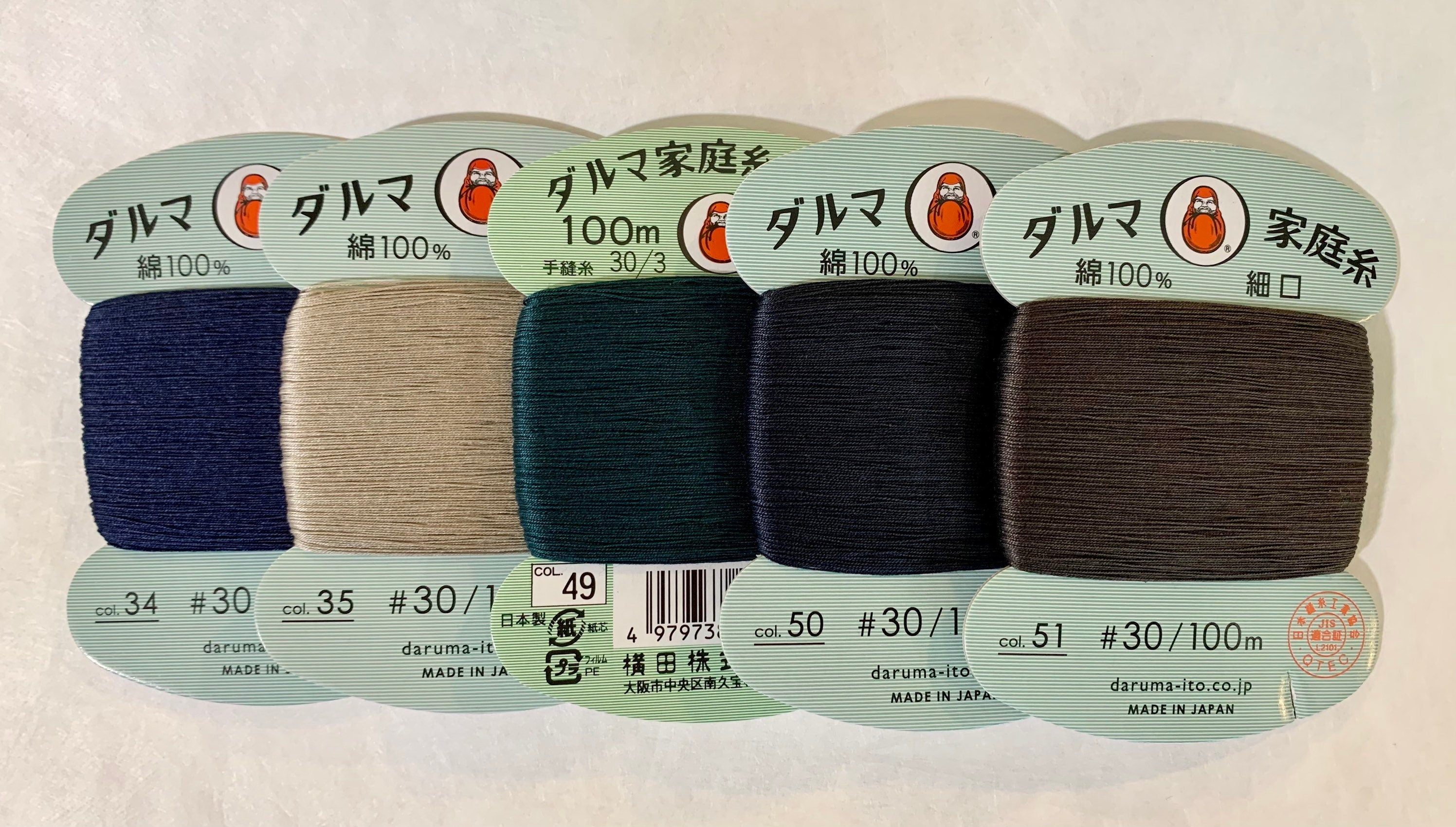 Daruma - Cotton Hand Sewing Thread Size #30 100m Card - Color #34 Dark Blue