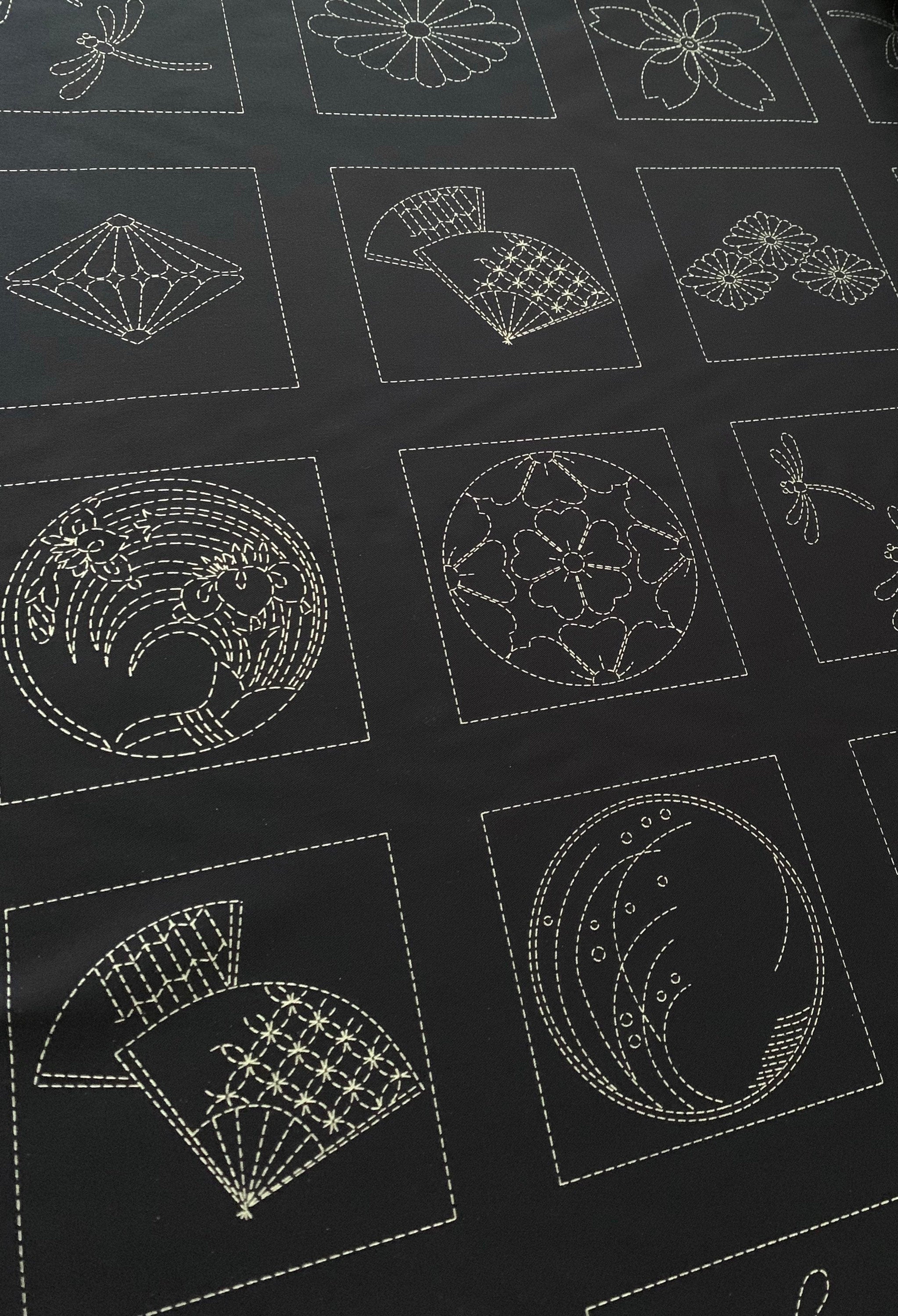 Orimono Imports - Crest Blocks Sashiko Washout Fabric Panel