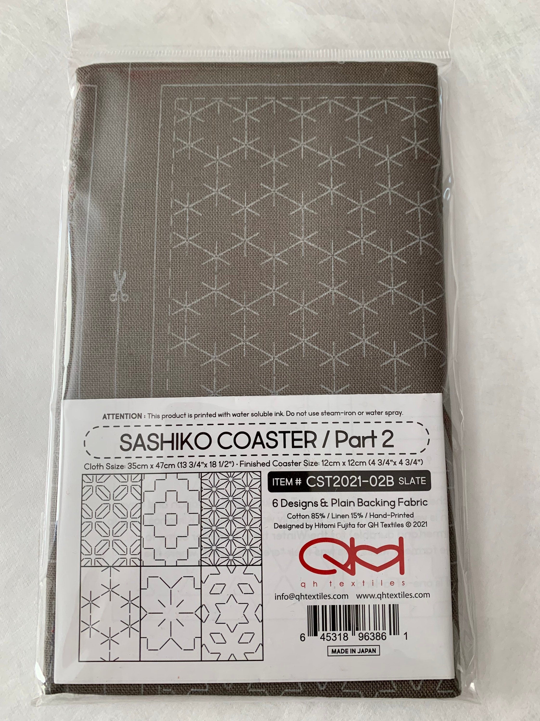 QH Textiles - Sashiko Coaster Part 2 Cotton Linen Fabric Sampler - Brick Red and Slate Gray