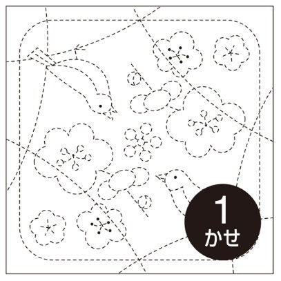 Olympus - Plum Blossom and Nightingale Cotton Sashiko Sampler Cloth - White