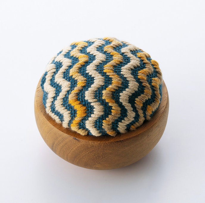 Olympus - Wood Bowl Pin Cushion Kogin Sampler Kit - Blue and Yellow/Beige
