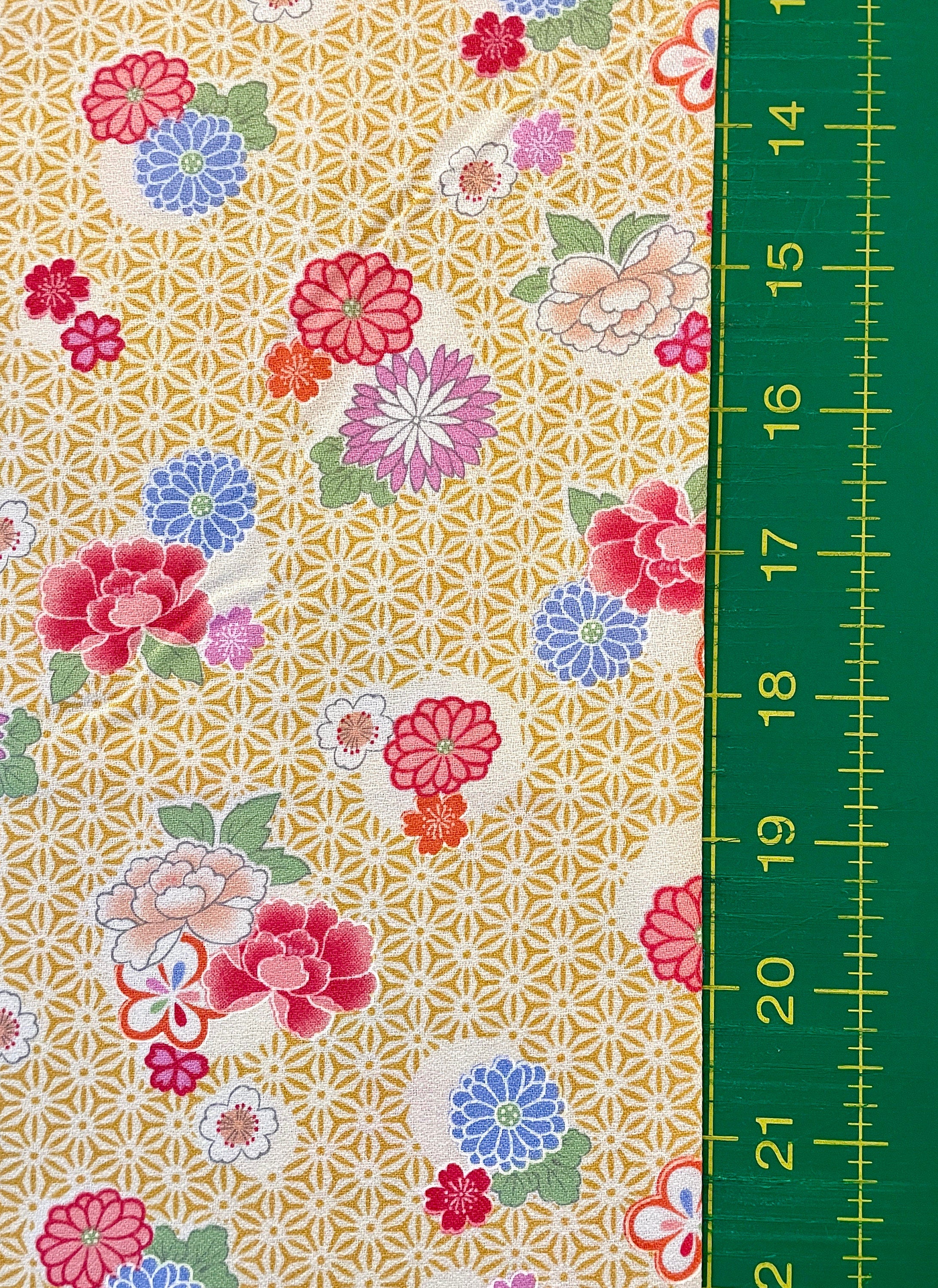 Floral Asanoha Hokkoh cotton fabric 1021-1120-1C yellow