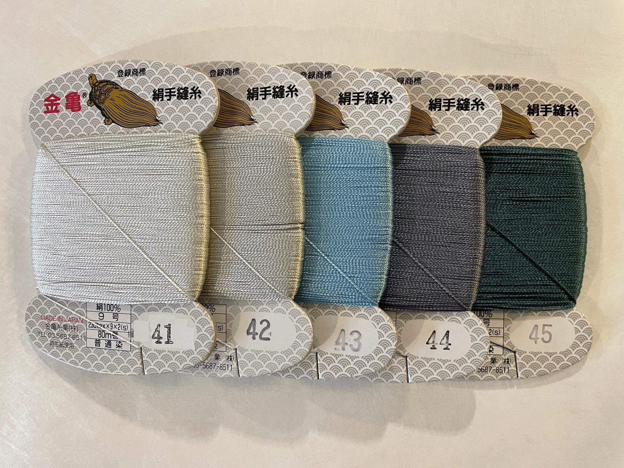 Kinkame - Silk Hand Sewing Thread 80m Card - Color #45 Verdigris