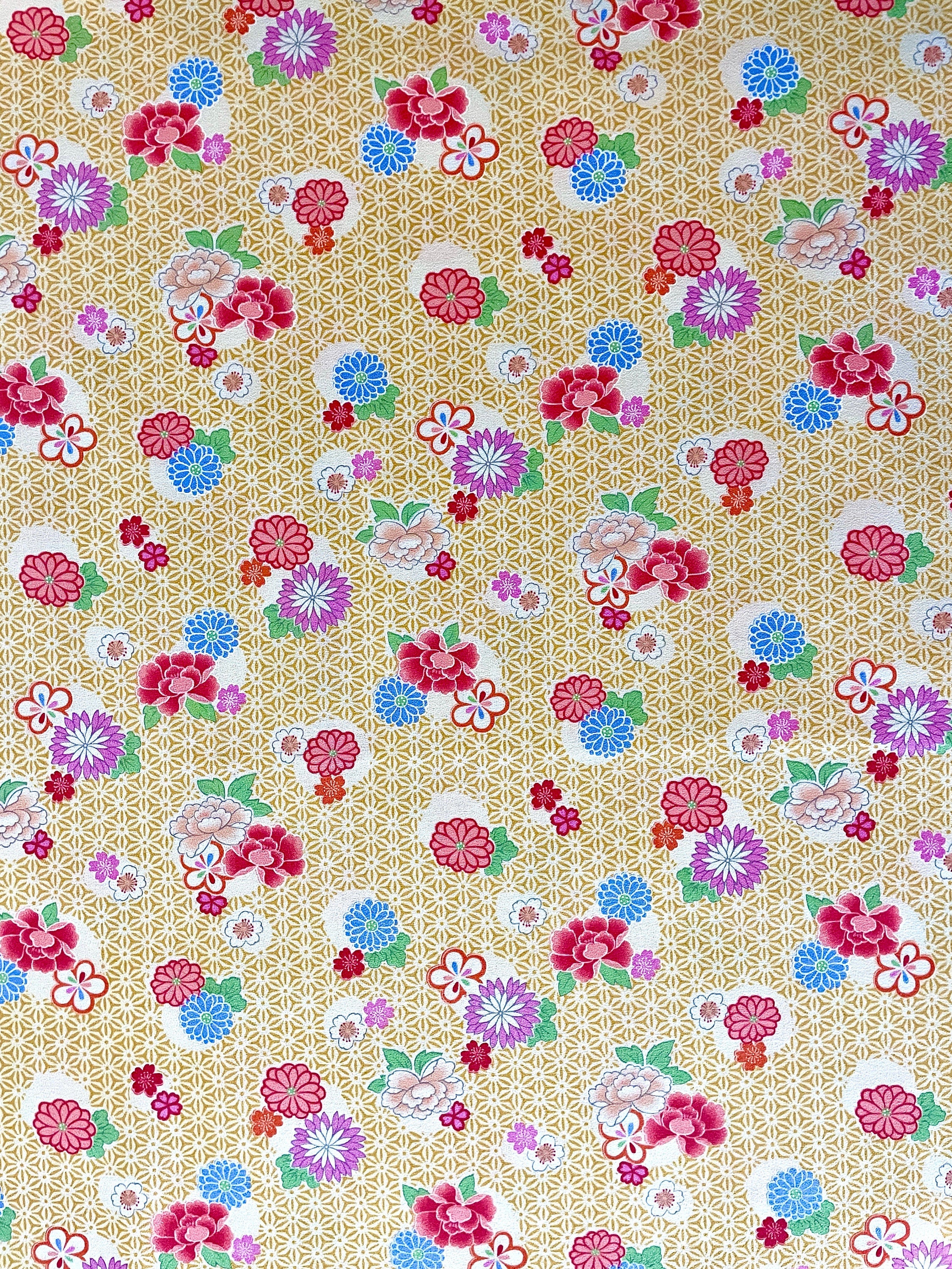 Floral Asanoha Hokkoh cotton fabric 1021-1120-1C yellow