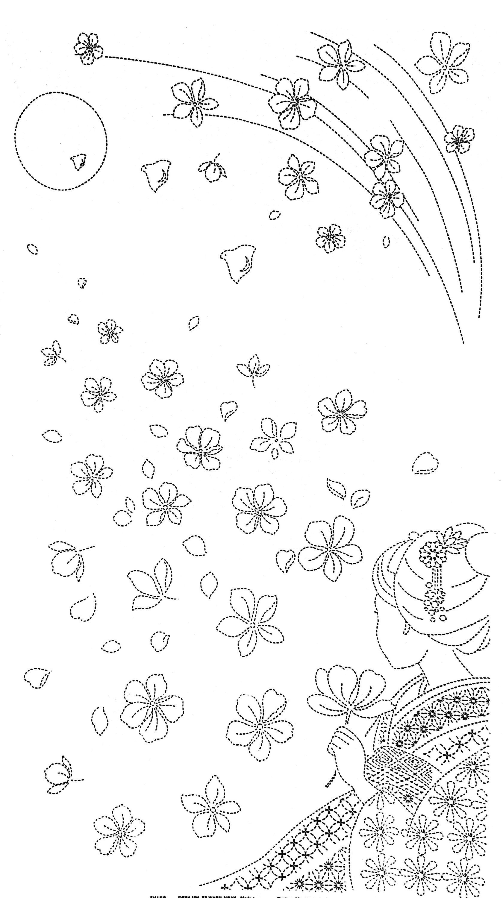 Orimono Imports - Geisha and Sakura Sashiko Washout Fabric Panel