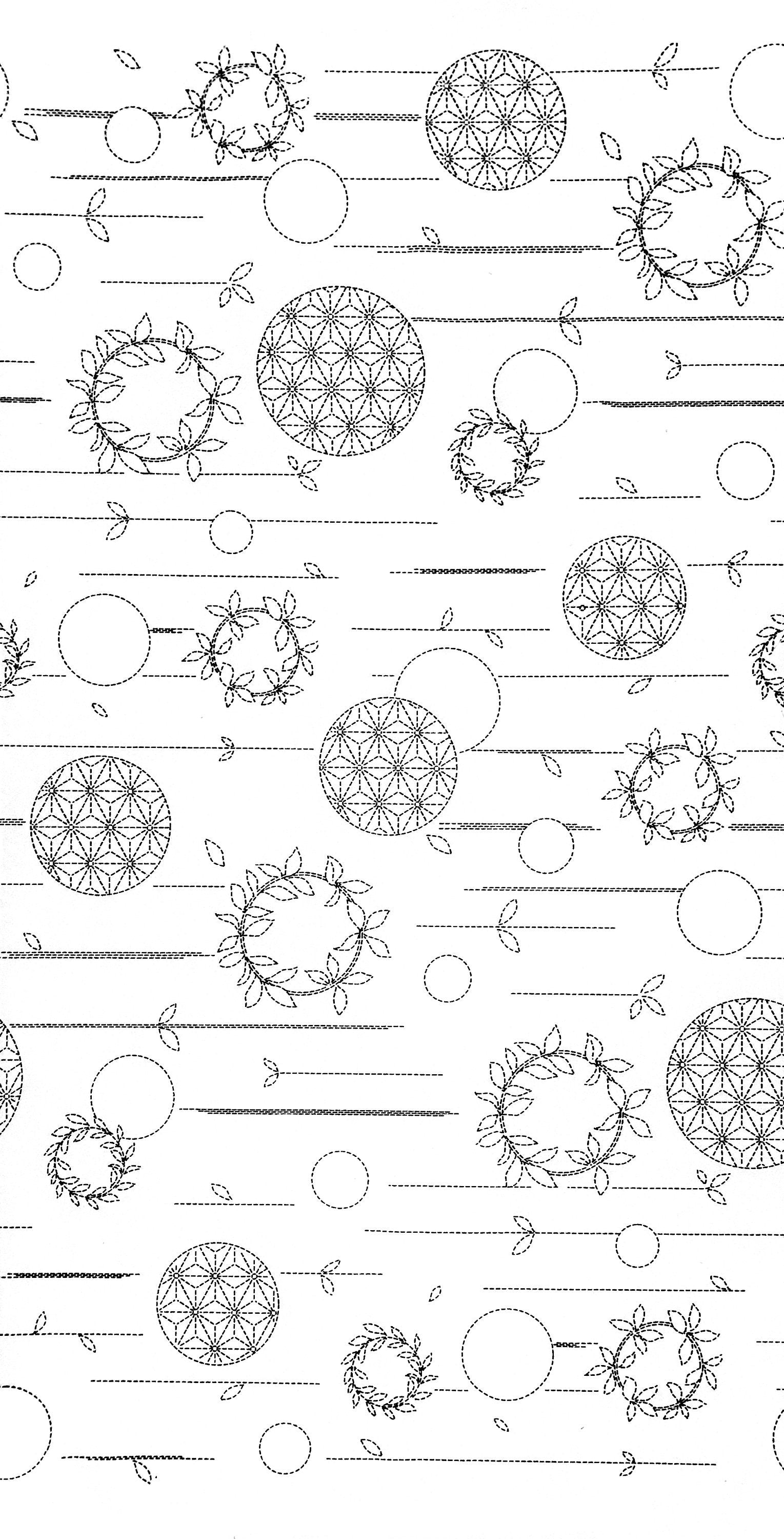 Orimono Imports - Circles and Wreaths Sashiko Washout Fabric Panel - Navy