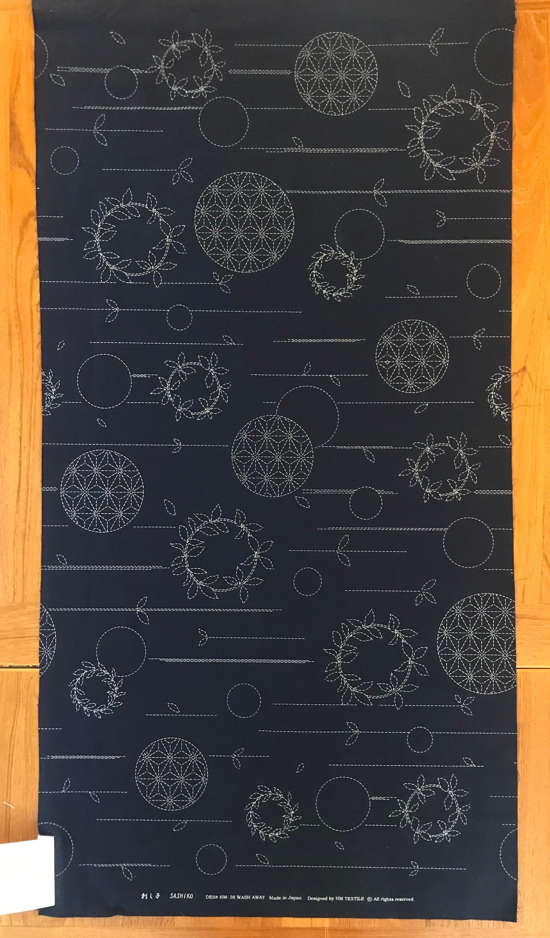 Orimono Imports - Circles and Wreaths Sashiko Washout Fabric Panel - Navy